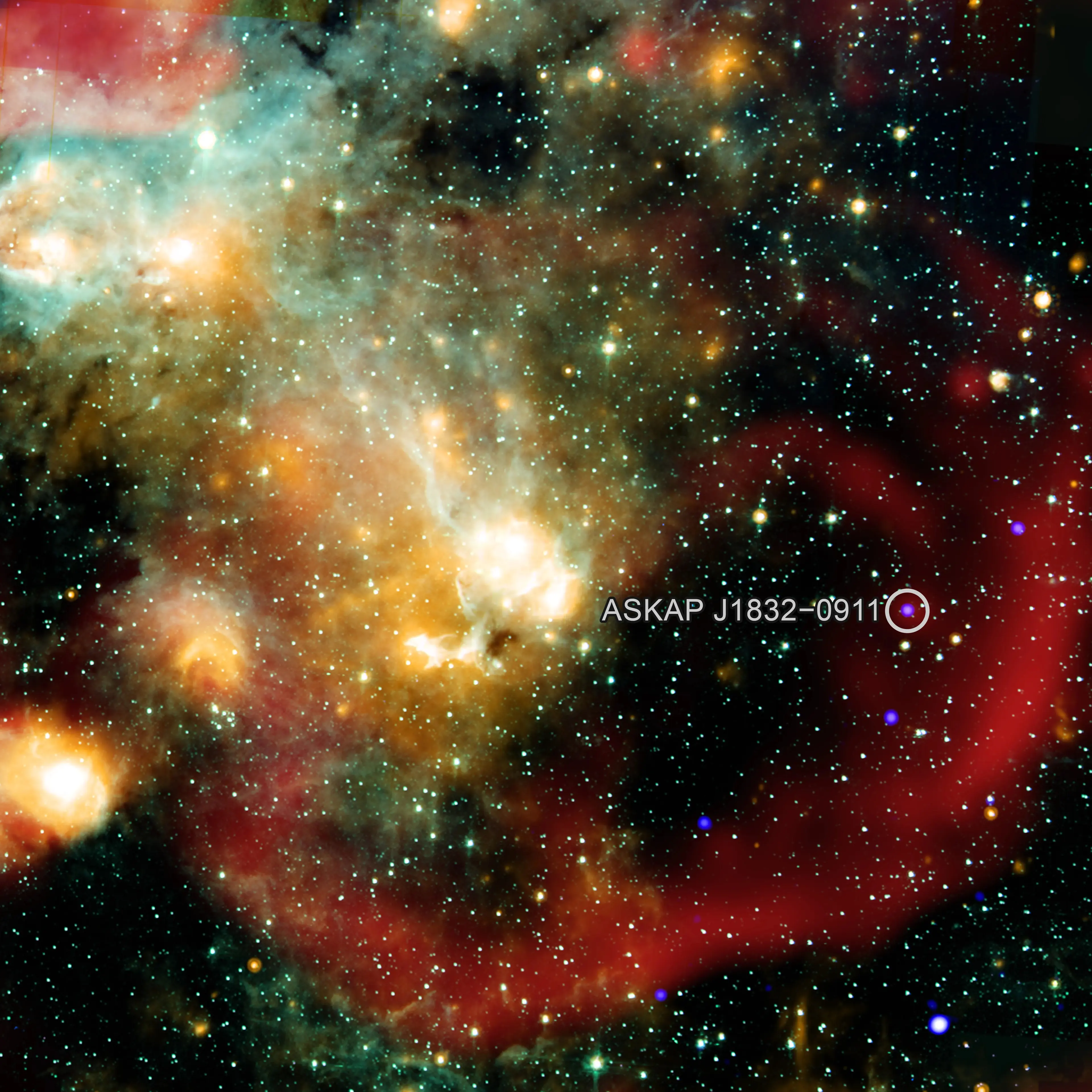 ASKAP J1832 (in circle) captured by th Chandra X-Ray Observatory