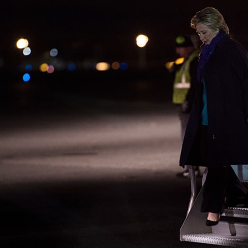 Democratic presidential nominee Hillary Clinton arrives at Manchester-Boston Regional Airport on November 6, 2016 in Manchester, New Hampshire.