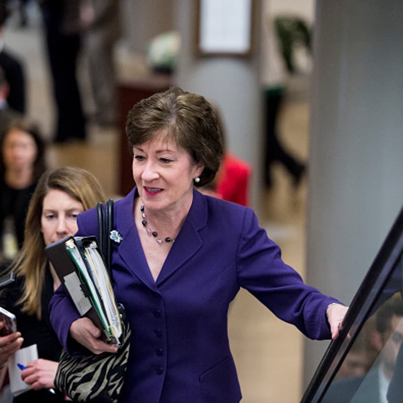 Sen. Susan Collins, R-Maine, speaks with reporters as she arrives in the Capitol for a vote on Wednesday, March 25, 2015.