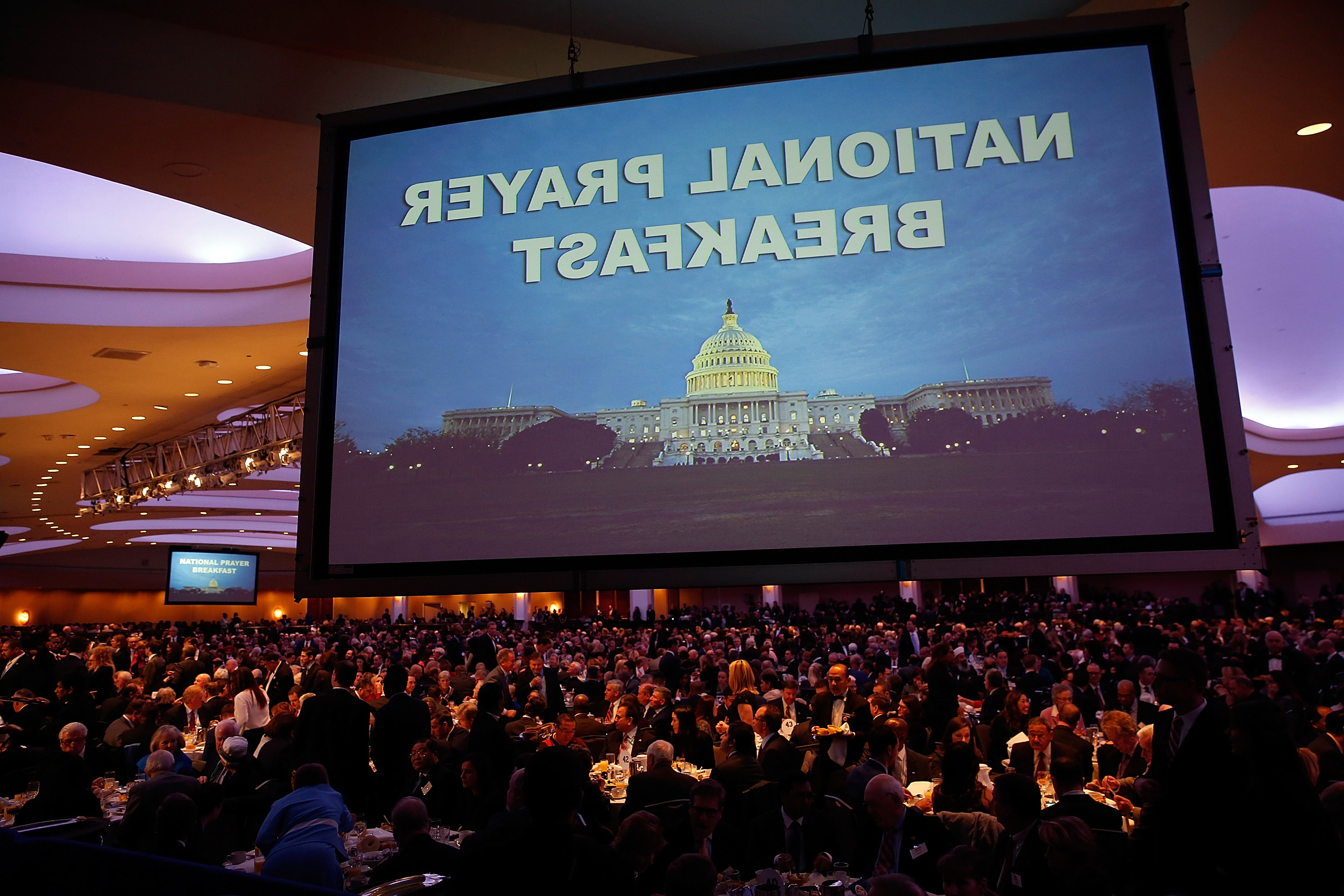 Attendees listen to remarks at the National Prayer Breakfast where U.S. President Donald Trump spoke February 2, 2017 in Washington, DC.