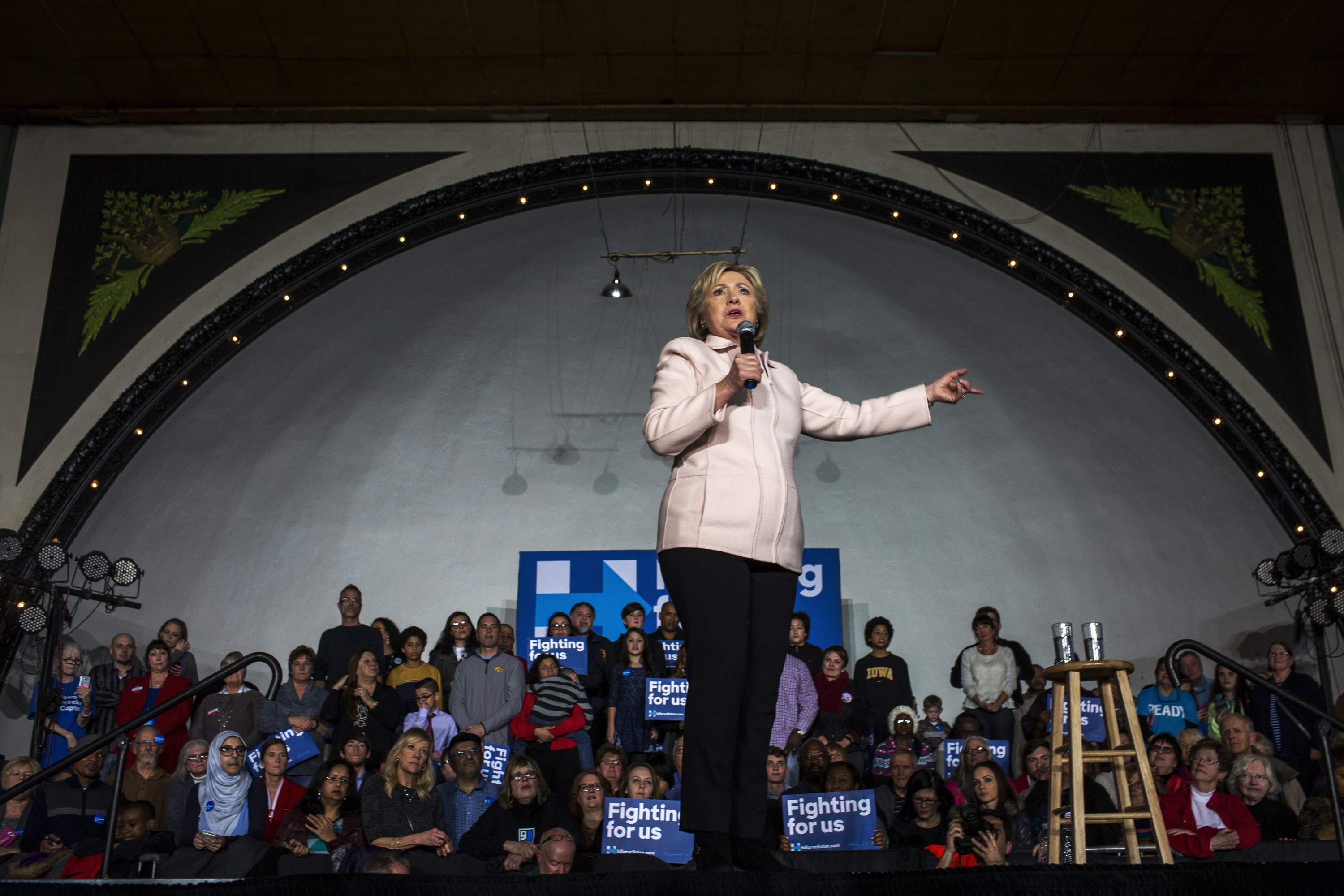 Hillary Clinton speaks during a campaign rally with husband Bill Clinton in Davenport, Iowa on Jan. 29, 2016.
