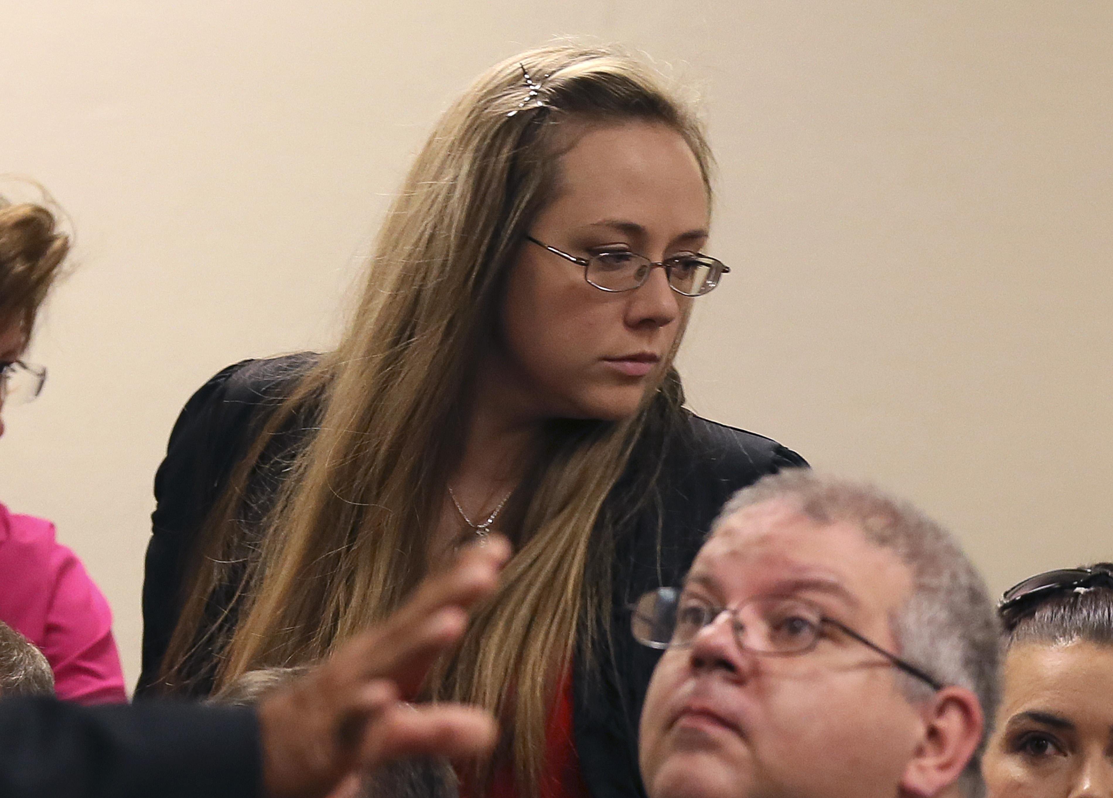 Leanna Harris, wife of Justin Ross Harris, arrives in Cobb County Magistrate Court in Marietta, Georgia on July 3, 2014.