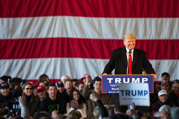 ROCHESTER, NEW YORK - APRIL 10:  Presidential candidate Donald Trump speaks before a capacity crowd at a rally for his campaign on April 10, 2016 in Rochester, New York. (Photo by Brett Carlsen/Getty Images) *** local caption *** Donald Trump