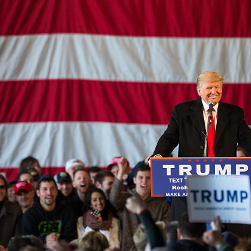 ROCHESTER, NEW YORK - APRIL 10: Presidential candidate Donald Trump speaks before a capacity crowd at a rally for his campaign on April 10, 2016 in Rochester, New York. (Photo by Brett Carlsen/Getty Images) *** local caption *** Donald Trump