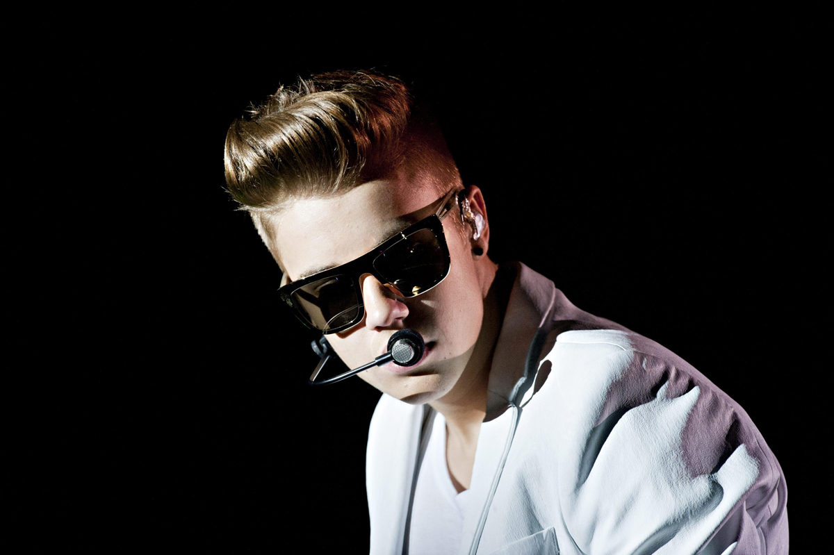 Canadian singer Justin Bieber performs on stage during the "I Believe Tour" in Helsinki