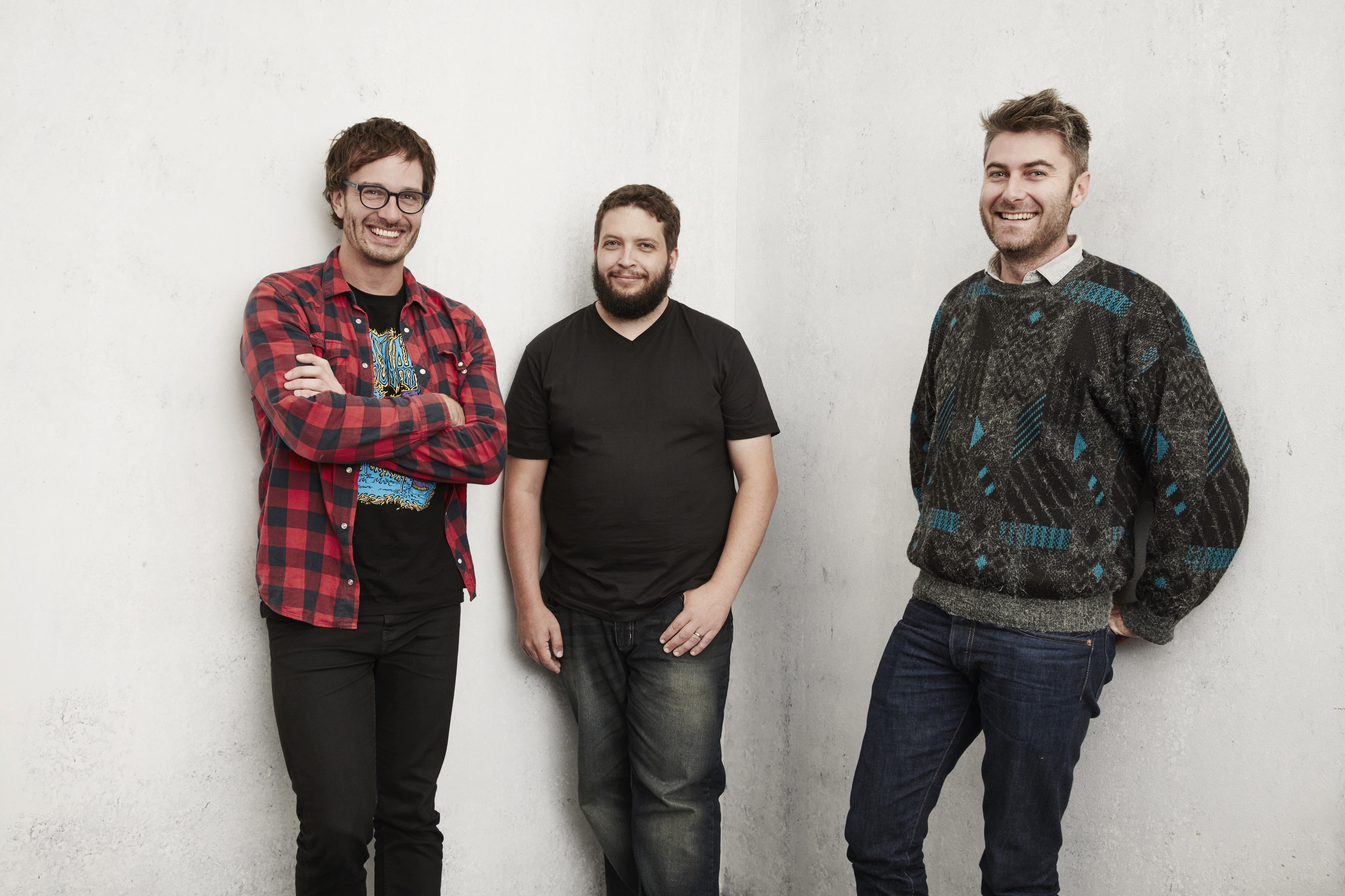 David Farrier, Dylan Reeve and Carthew Neal from the film 'Tickled' at the 2016 Sundance Film Festival on January 25, 2016 in Park City, Utah.