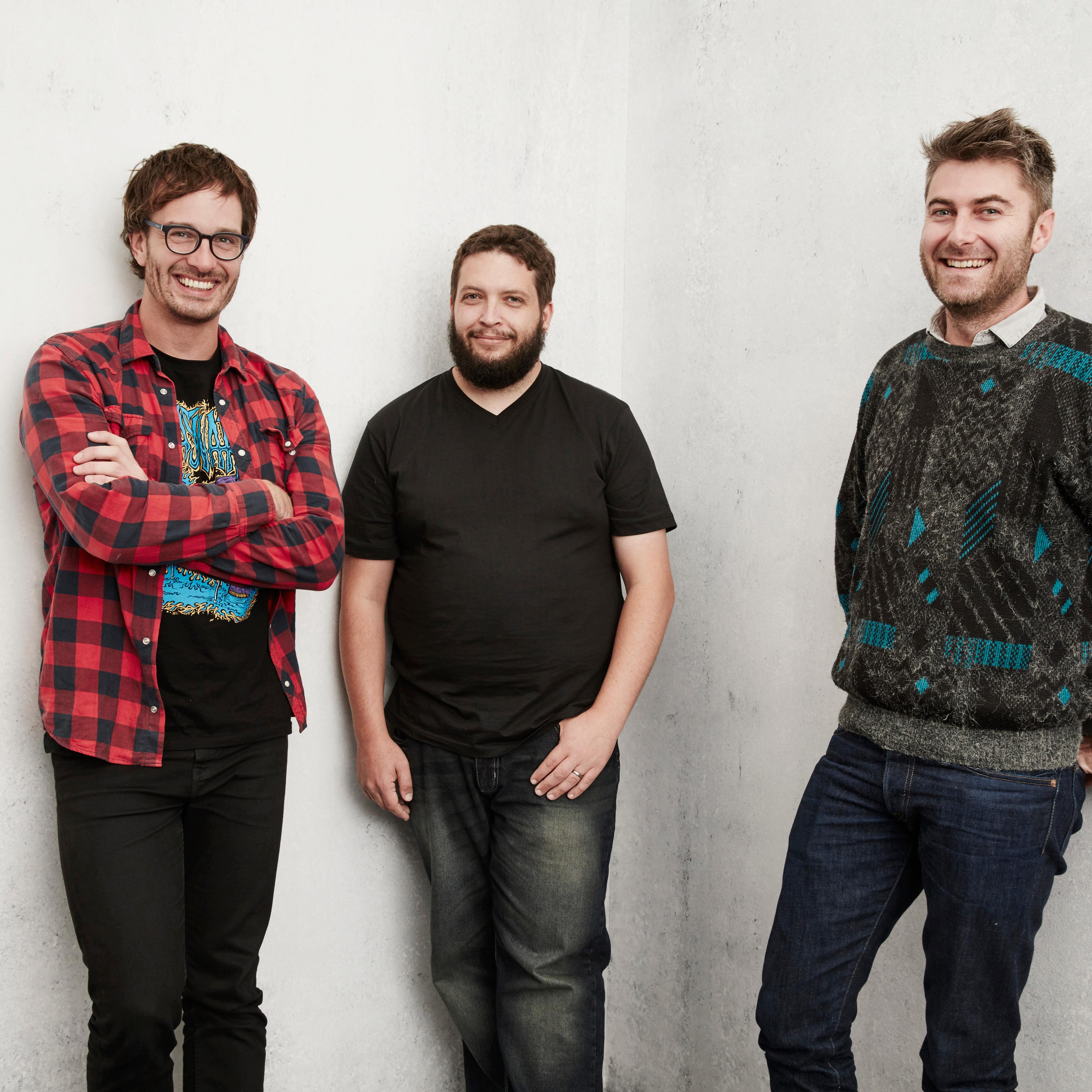 David Farrier, Dylan Reeve and Carthew Neal from the film 'Tickled' at the 2016 Sundance Film Festival on January 25, 2016 in Park City, Utah.