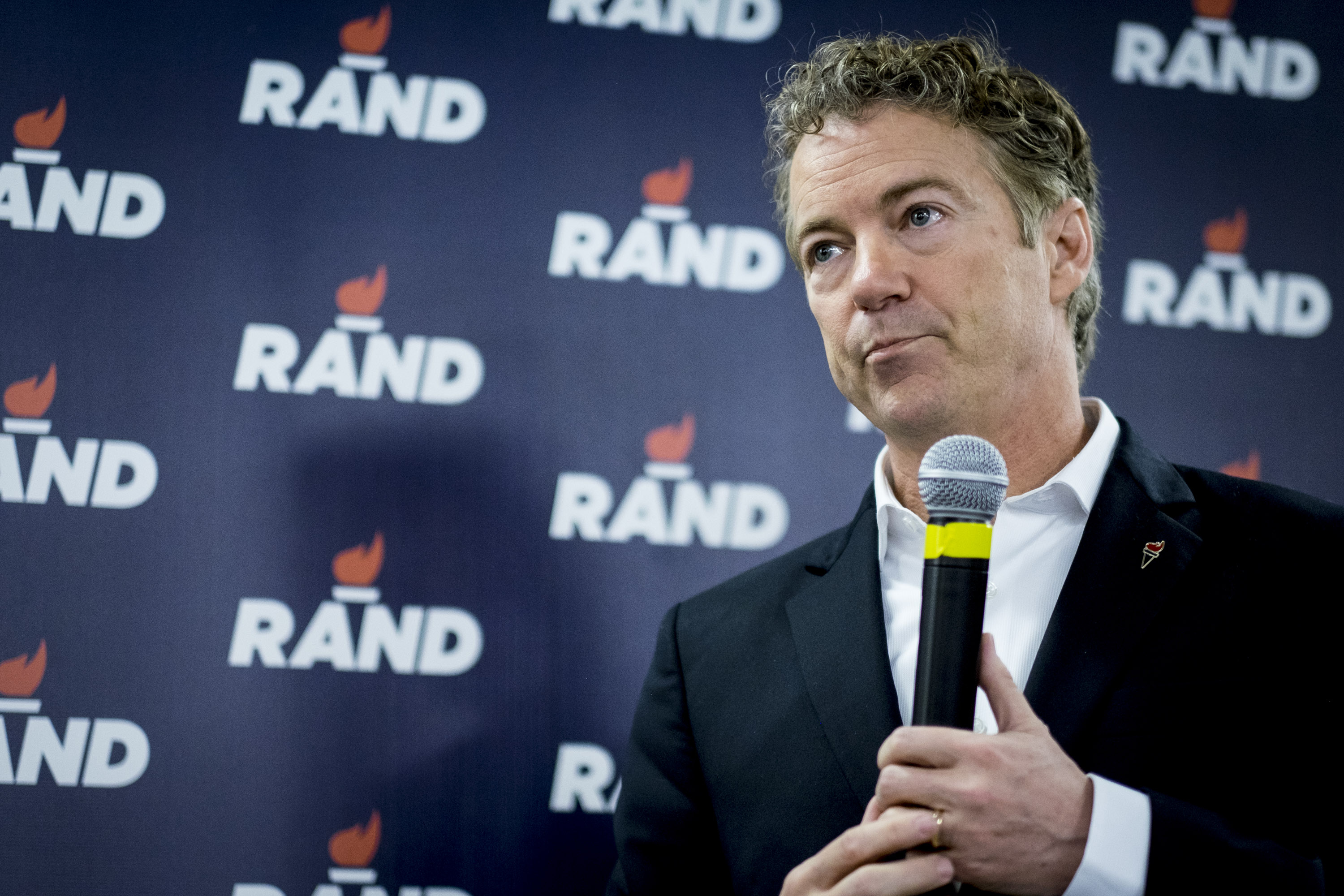 Kentucky Sen. Rand Paul speaks during a caucus day rally on Feb. 1, 2016 in Des Moines, Iowa.