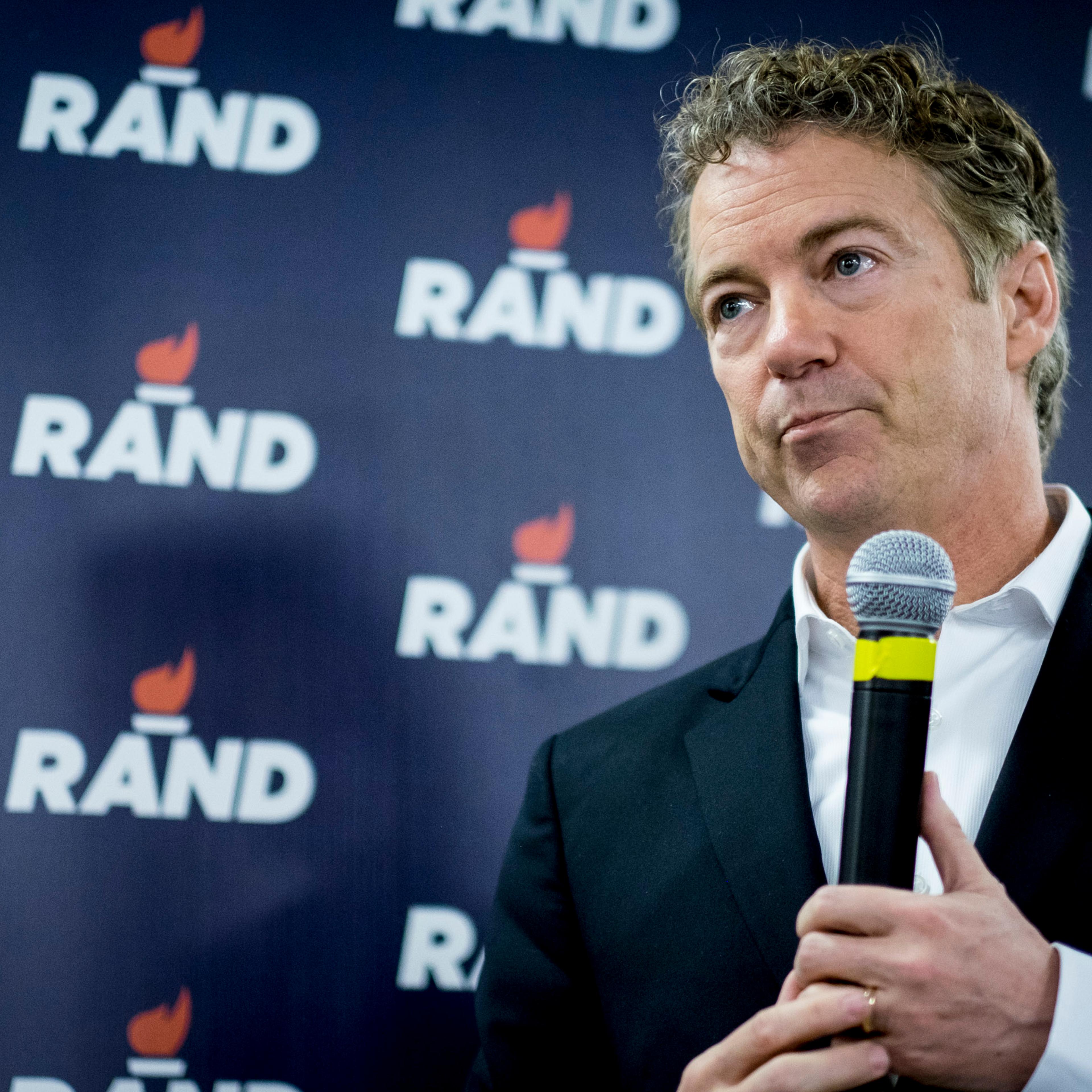 Kentucky Sen. Rand Paul speaks during a caucus day rally on Feb. 1, 2016 in Des Moines, Iowa.