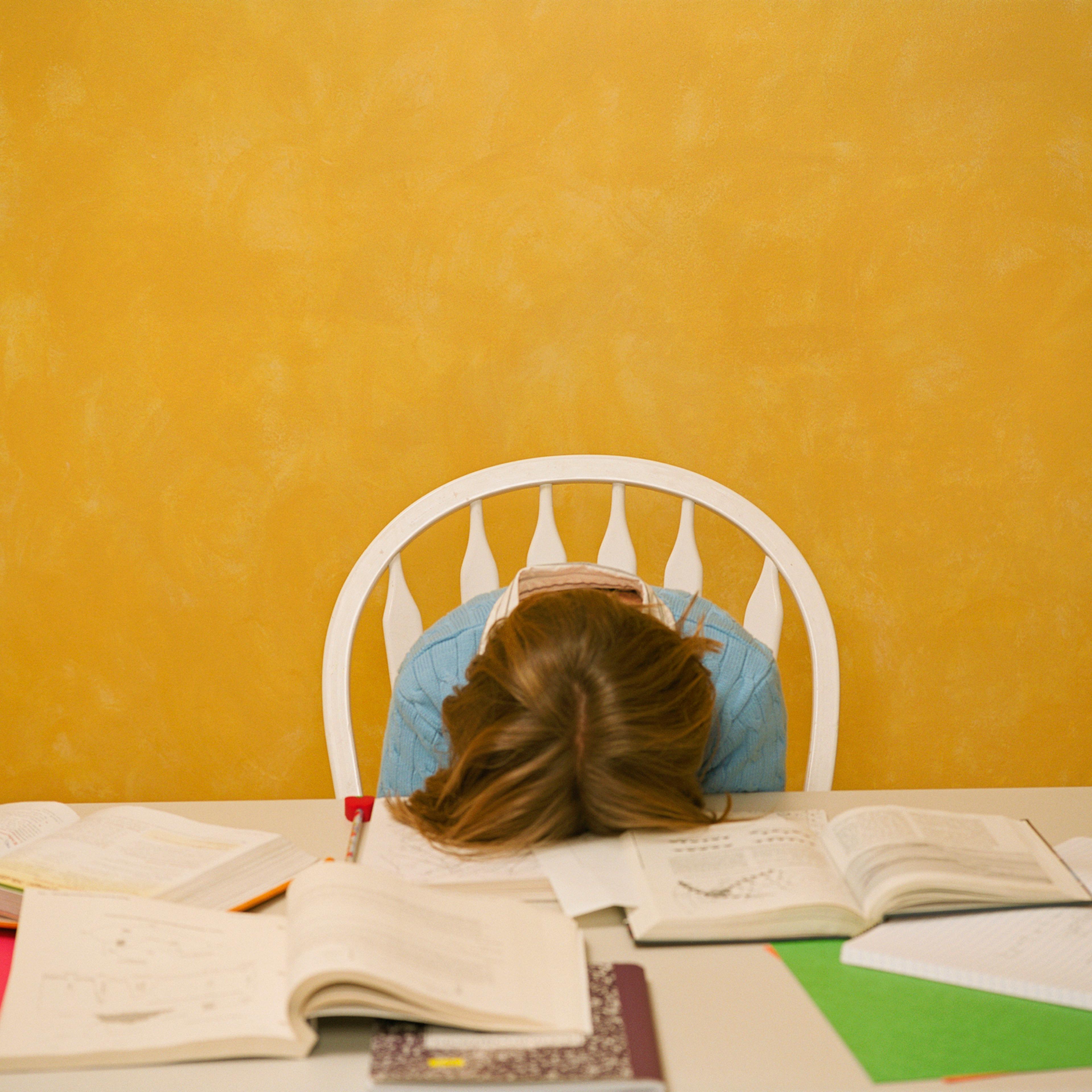 Exhausted Girl with Homework