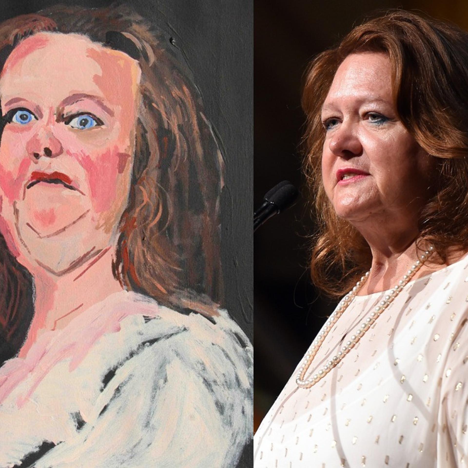 Collage of Gina Rinehart painting and photo of Rinehart
