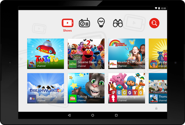The interface for YouTube Kids
