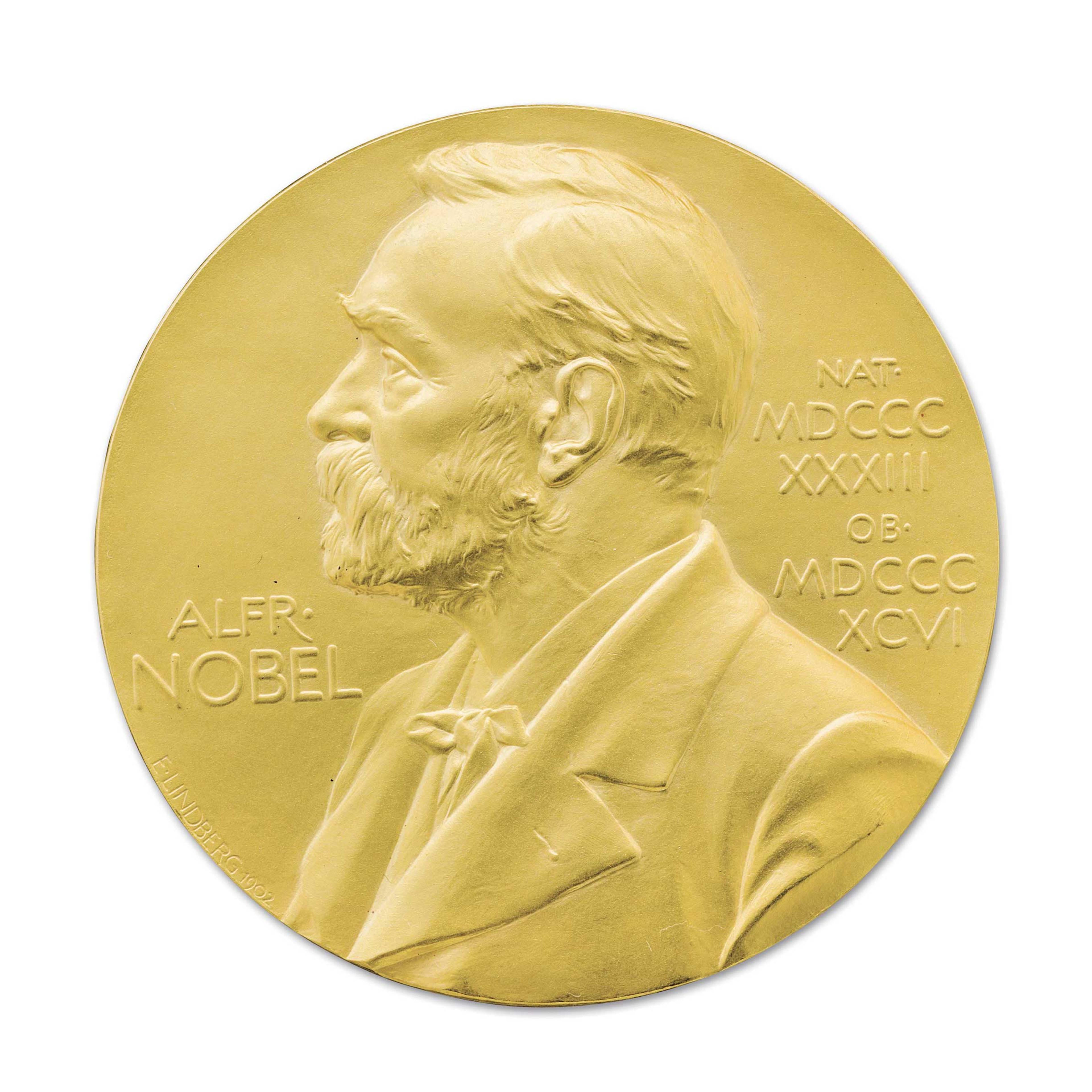The front side of the Nobel Prize medal awarded to US scientist James Watson in 1962.