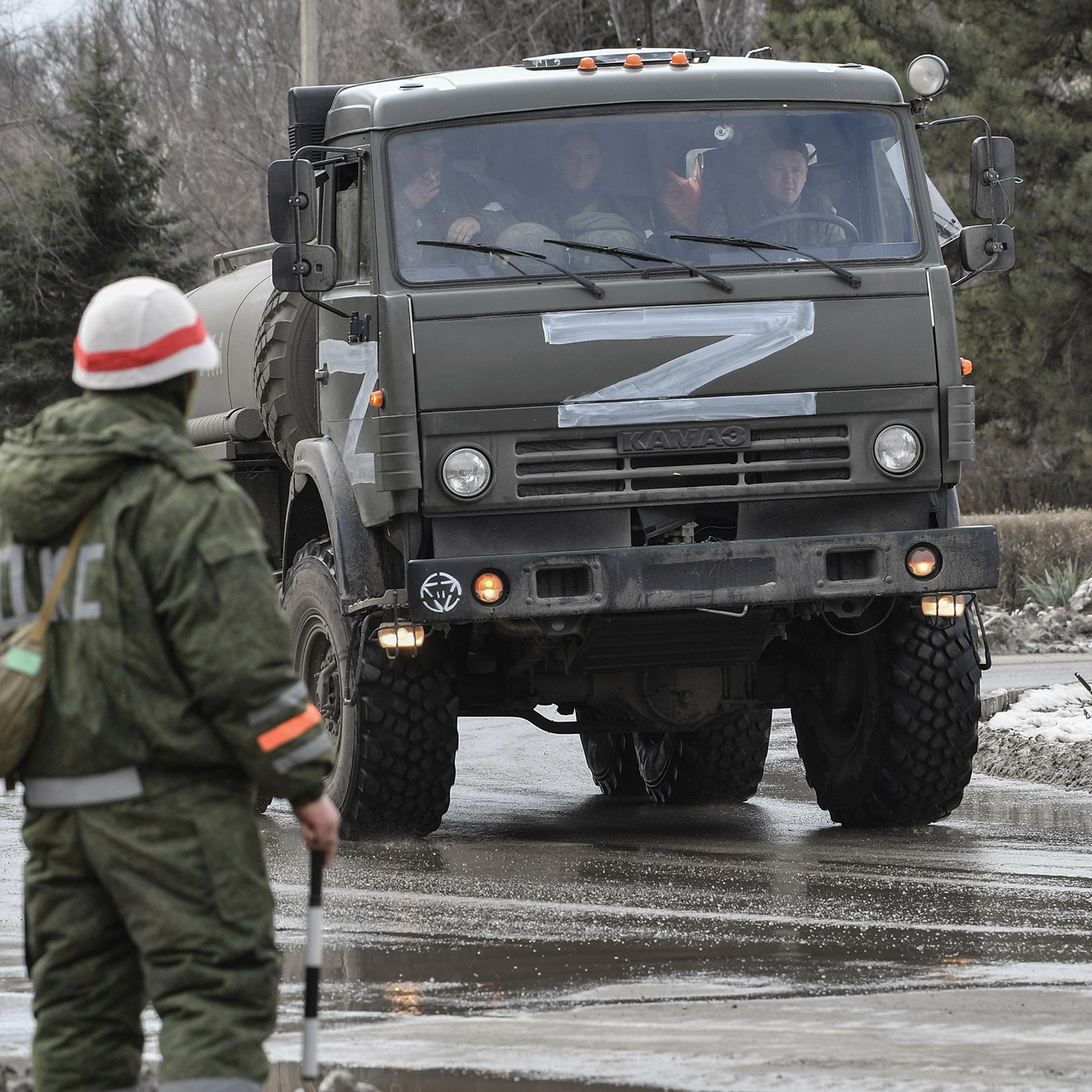 Russian military vehicle is pictured near the border with Ukraine in Crimea, Russia on Mar 2.