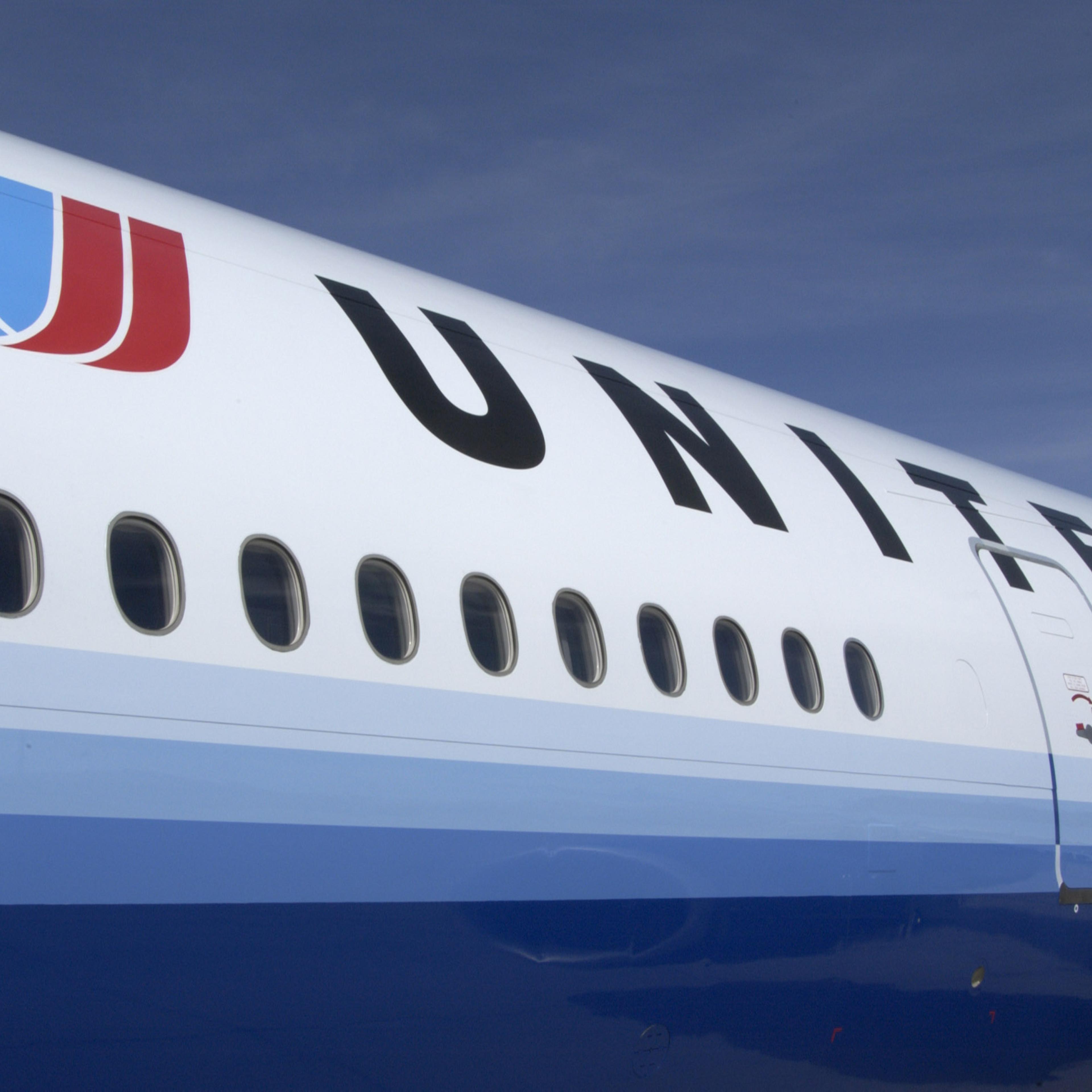 A newly painted United Airlines jet is seen in this UAL handout photograph from its corporate headquarters February 19, 2004 in Elk Grove Village, Illinois.