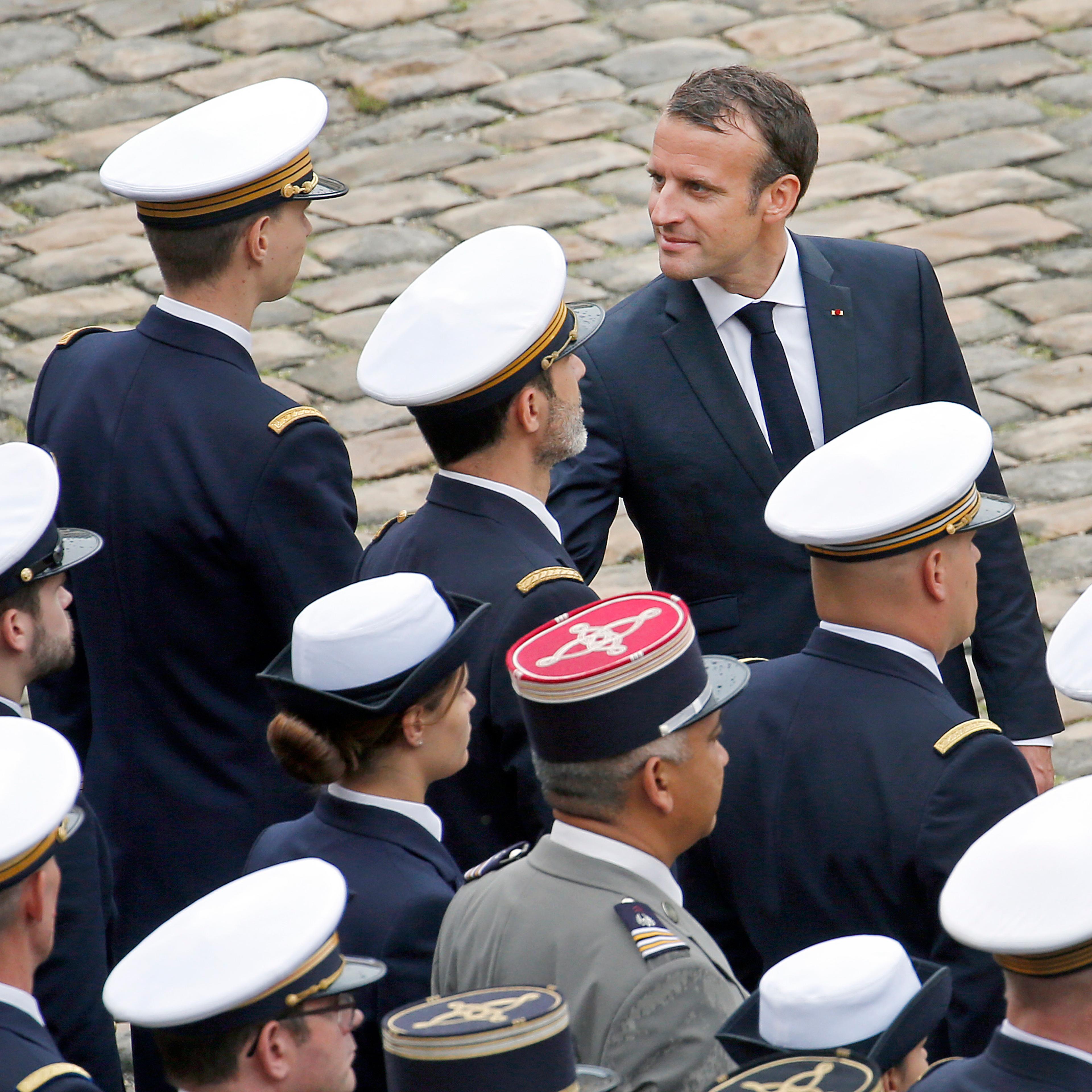 French President Emmanuel Macron Attends "La Prise D'Armes -Review Of The Troops" Ceremony At Hotel Des Invalides In Paris