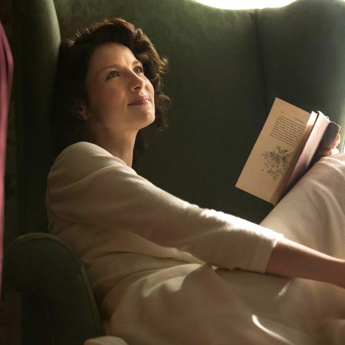 Caitriona Balfe as Claire Randall, transported from 1945 Scotland to 1743 Scotland in Outlander.