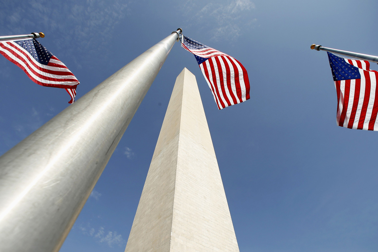 Flags flutter during re-opening ceremony for Washington Monument in Washington