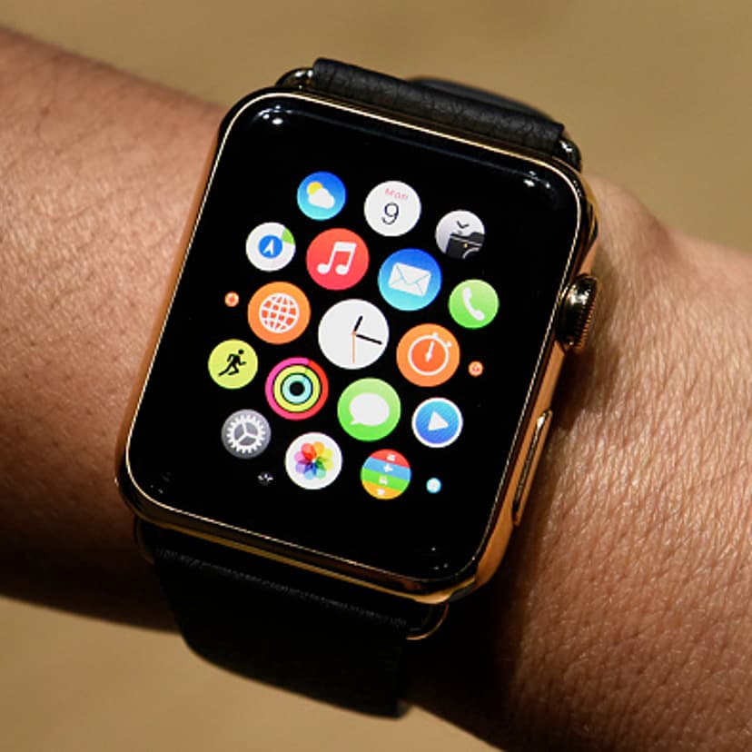 An attendee displays the Apple Watch Edition during the Apple Inc. Spring Forward event in San Francisco, Calif. on March 9, 2015.