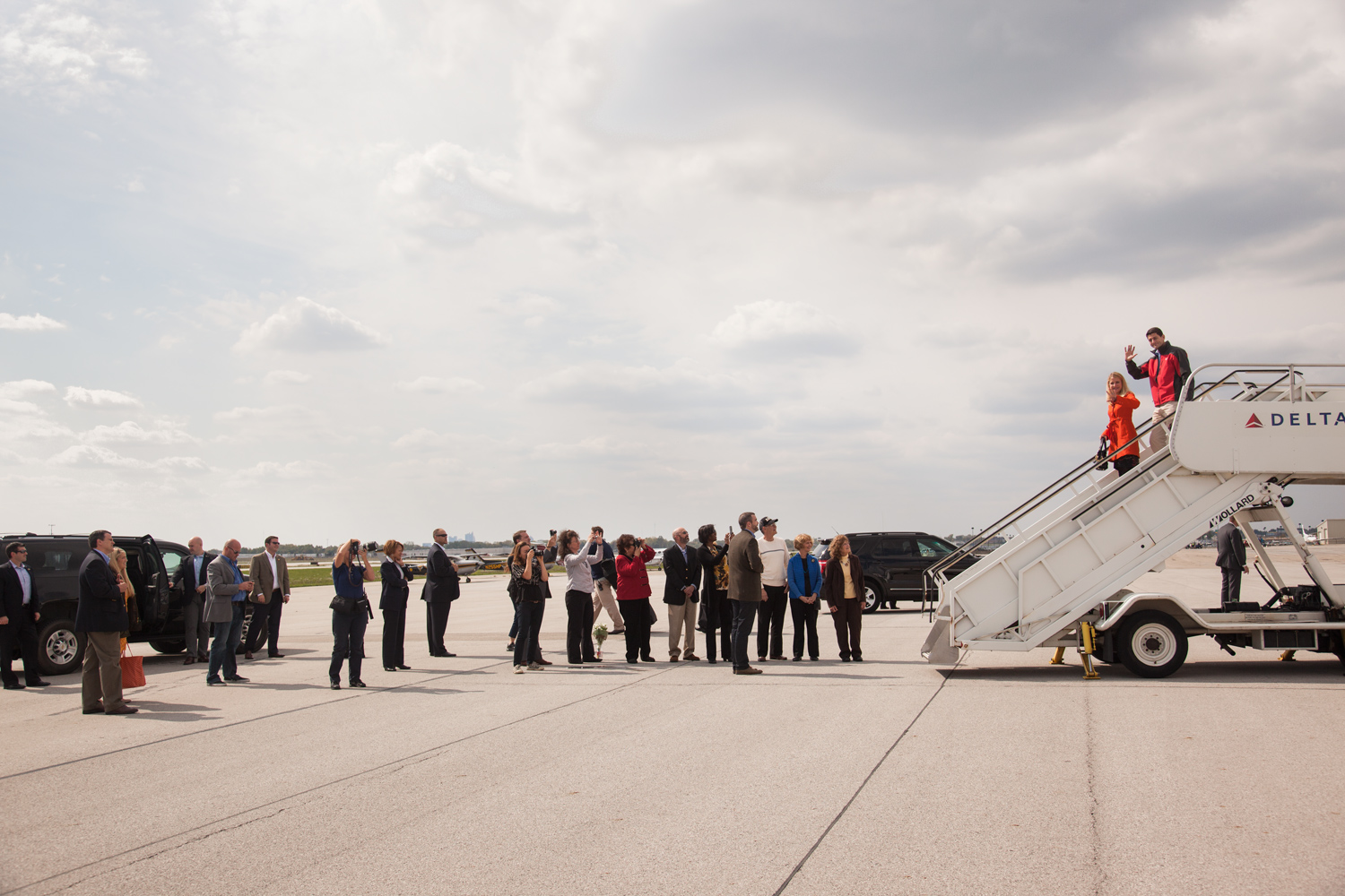 Paul Ryan and his wife exit their plane in Colombus, Ohio. Sept. 29, 2012. 