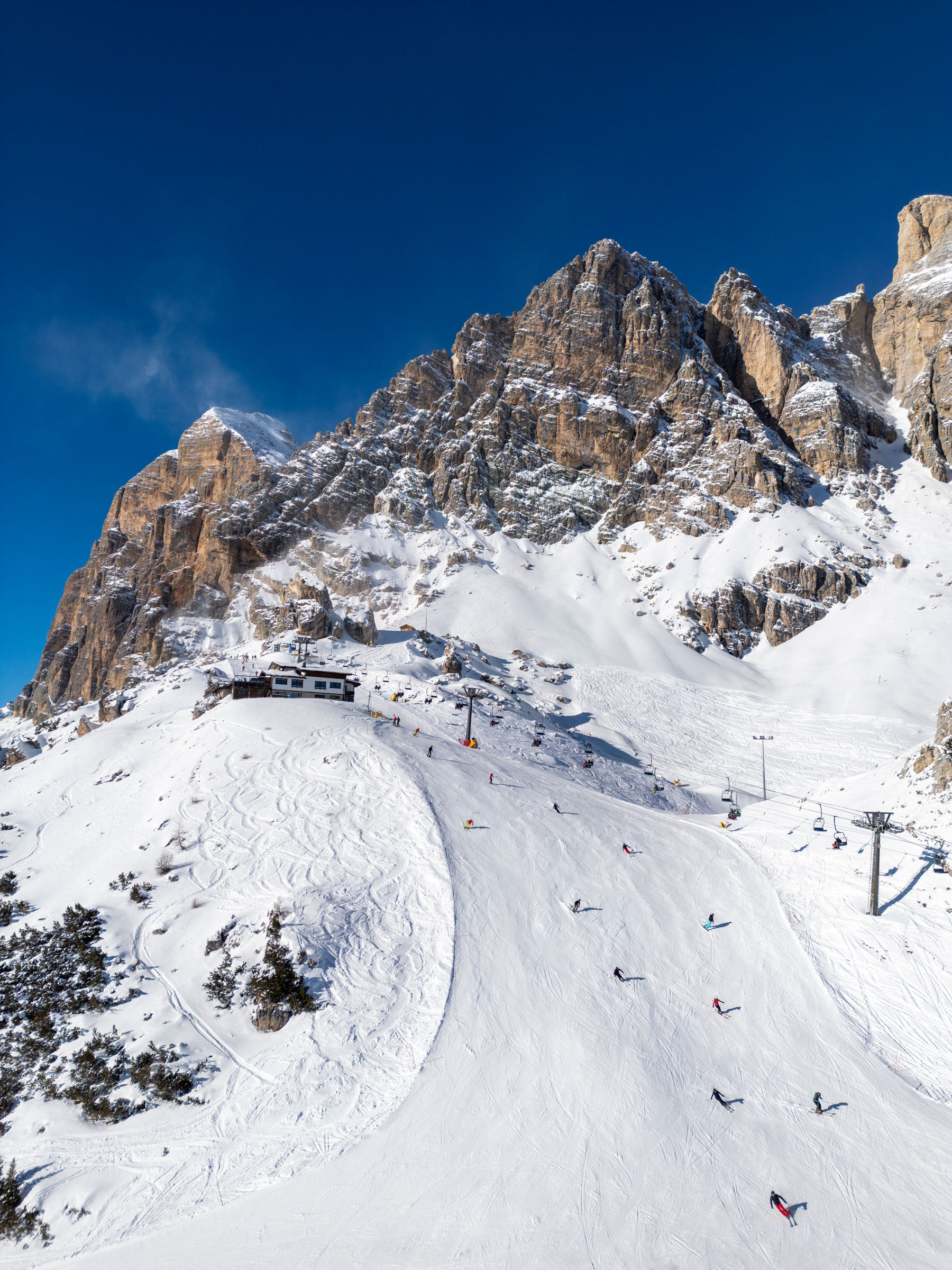 Skiers on the slopes of Cortina d’Ampezzo