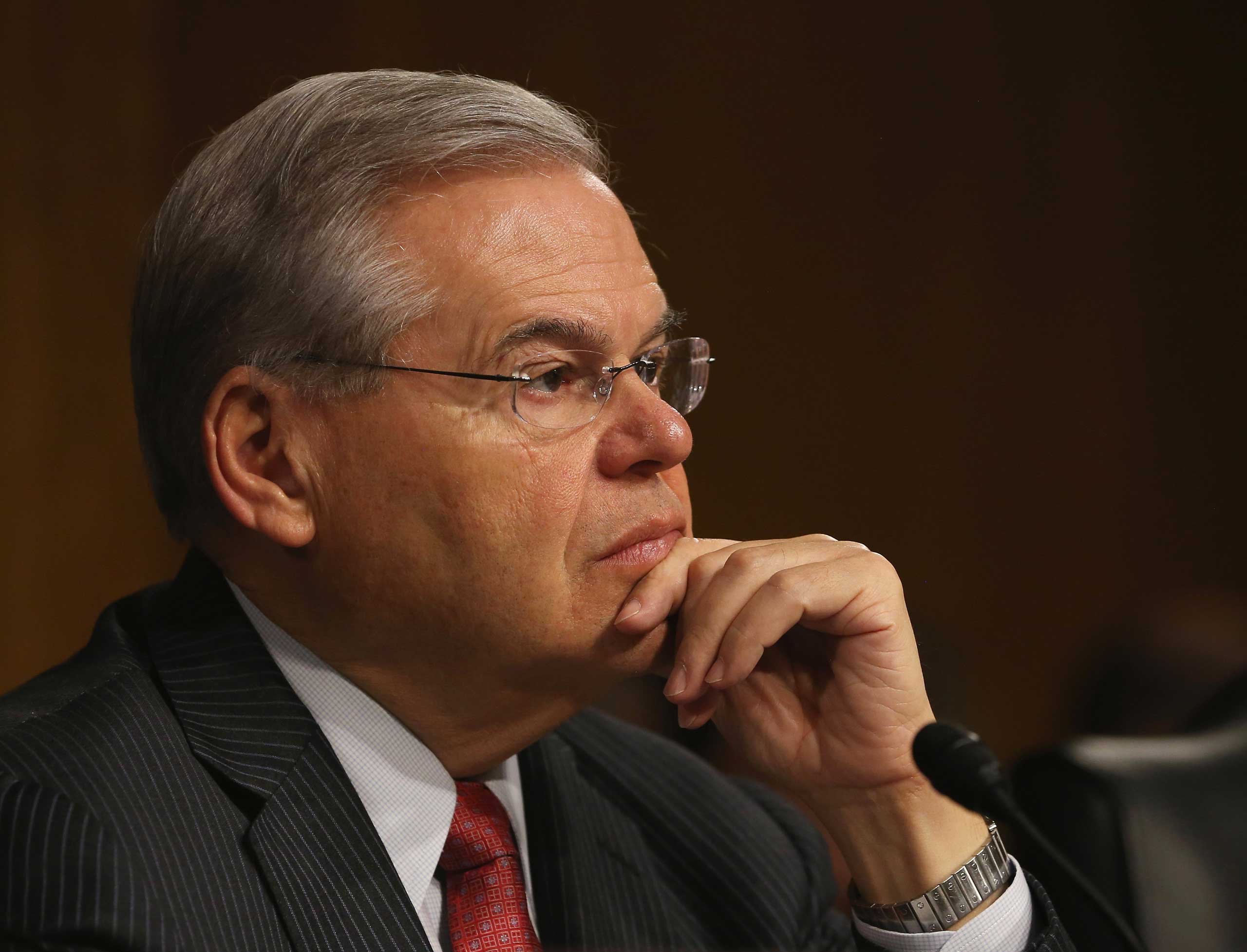 Ranking member Sen. Bob Menendez listens to testimony during a Senate Foreign Relations Committee hearing on Capitol Hill, in Washington on March 11, 2015.