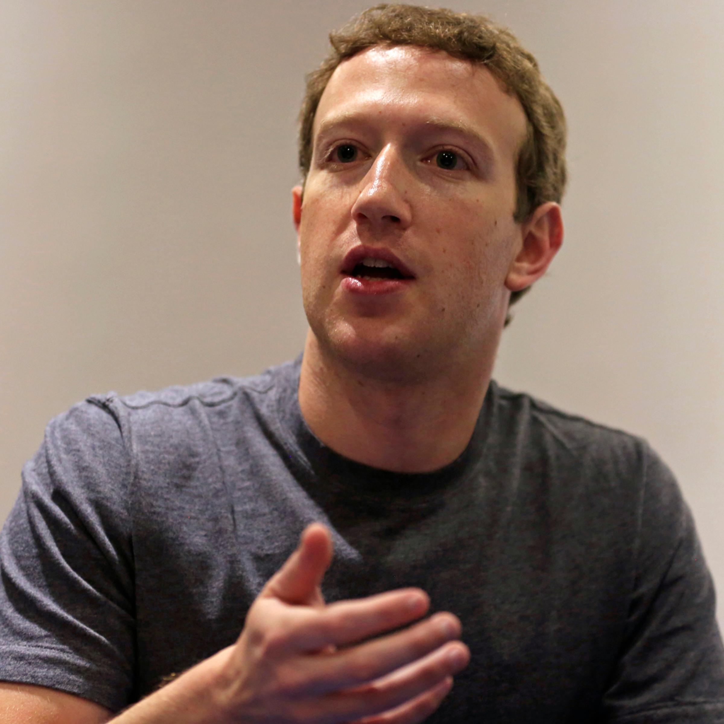 Facebook CEO Mark Zuckerberg speaks during a Reuters interview at the University of Bogota