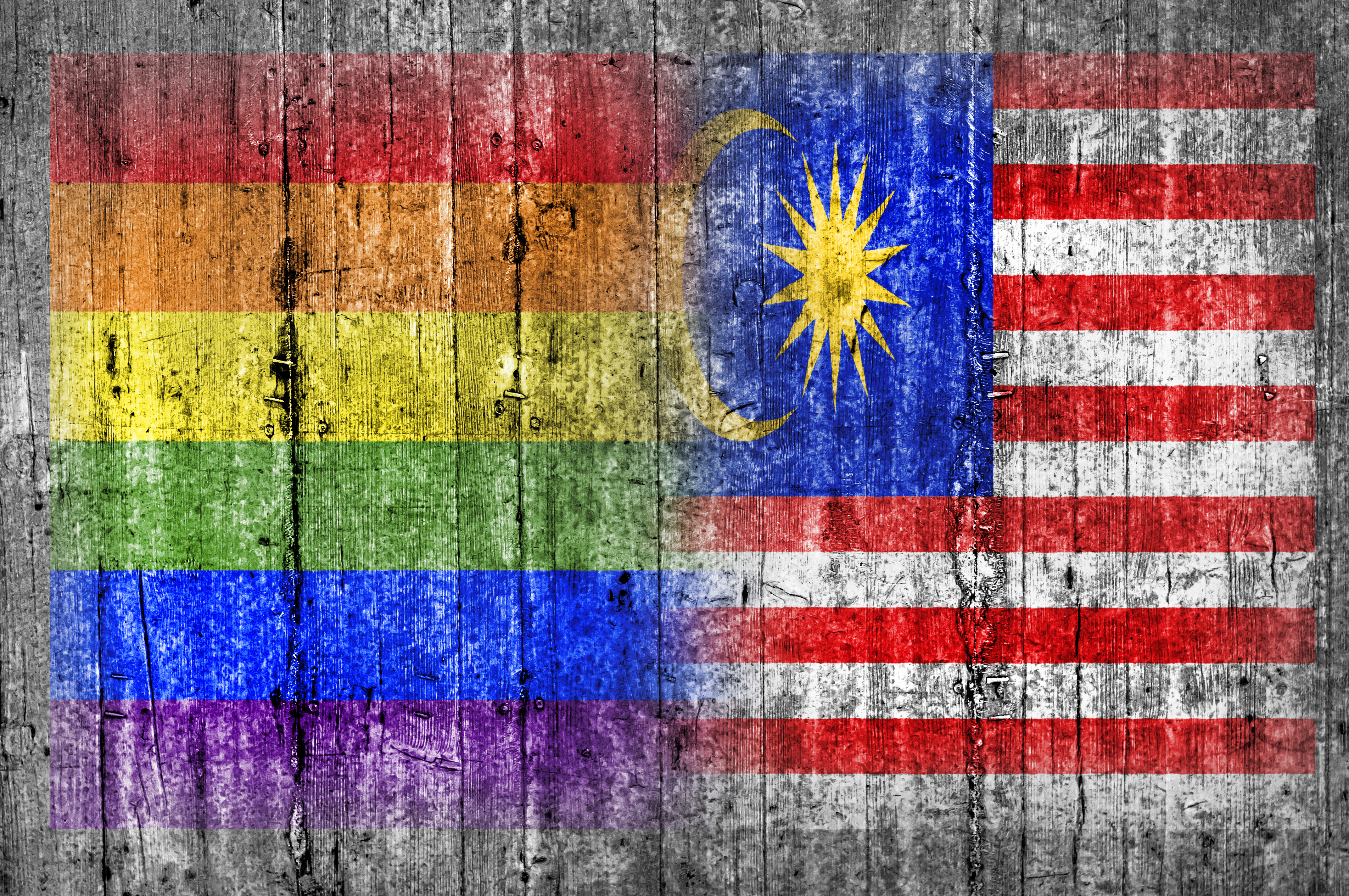 LGBT and Malaysia flag on concrete wall