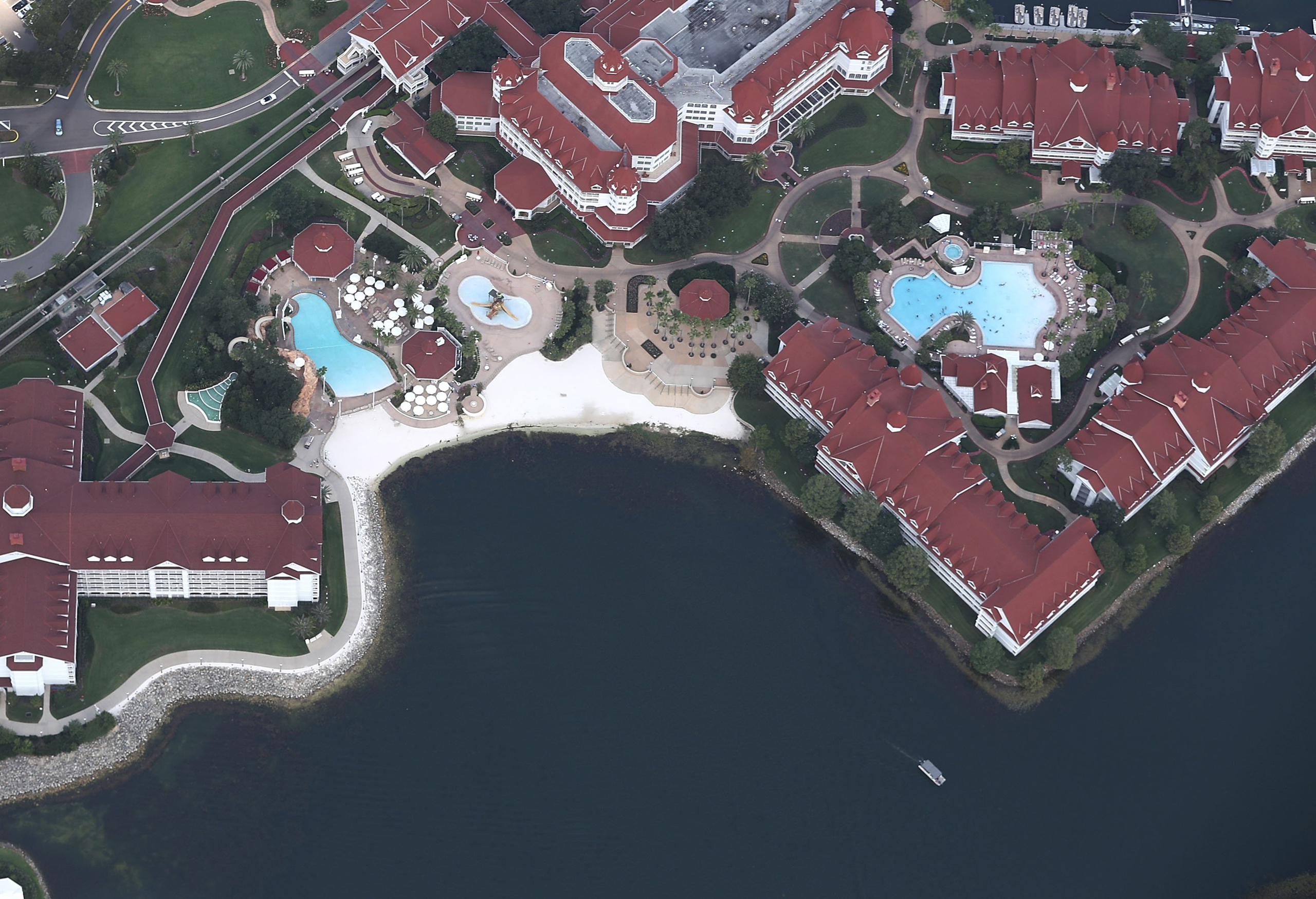ORLANDO, FL - JUNE 15: The beach area of the Walt Disney World's Grand Floridian resort hotel is seen where a 2-year-old boy was taken by an alligator as he waded in the waters of the Seven Seas Lagoon on June 15, 2016 in Orlando, Florida. The child was 