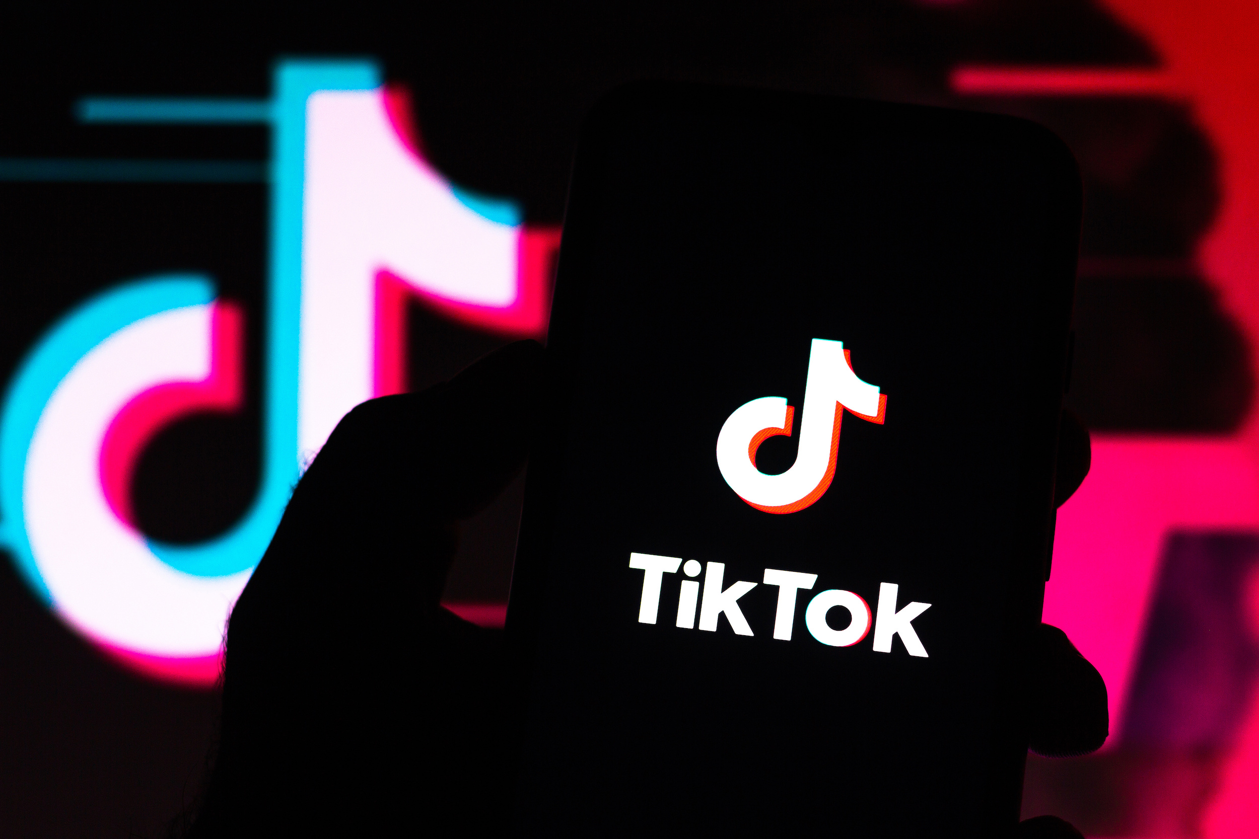 In this photo illustration a TikTok logo seen displayed on a smartphone.