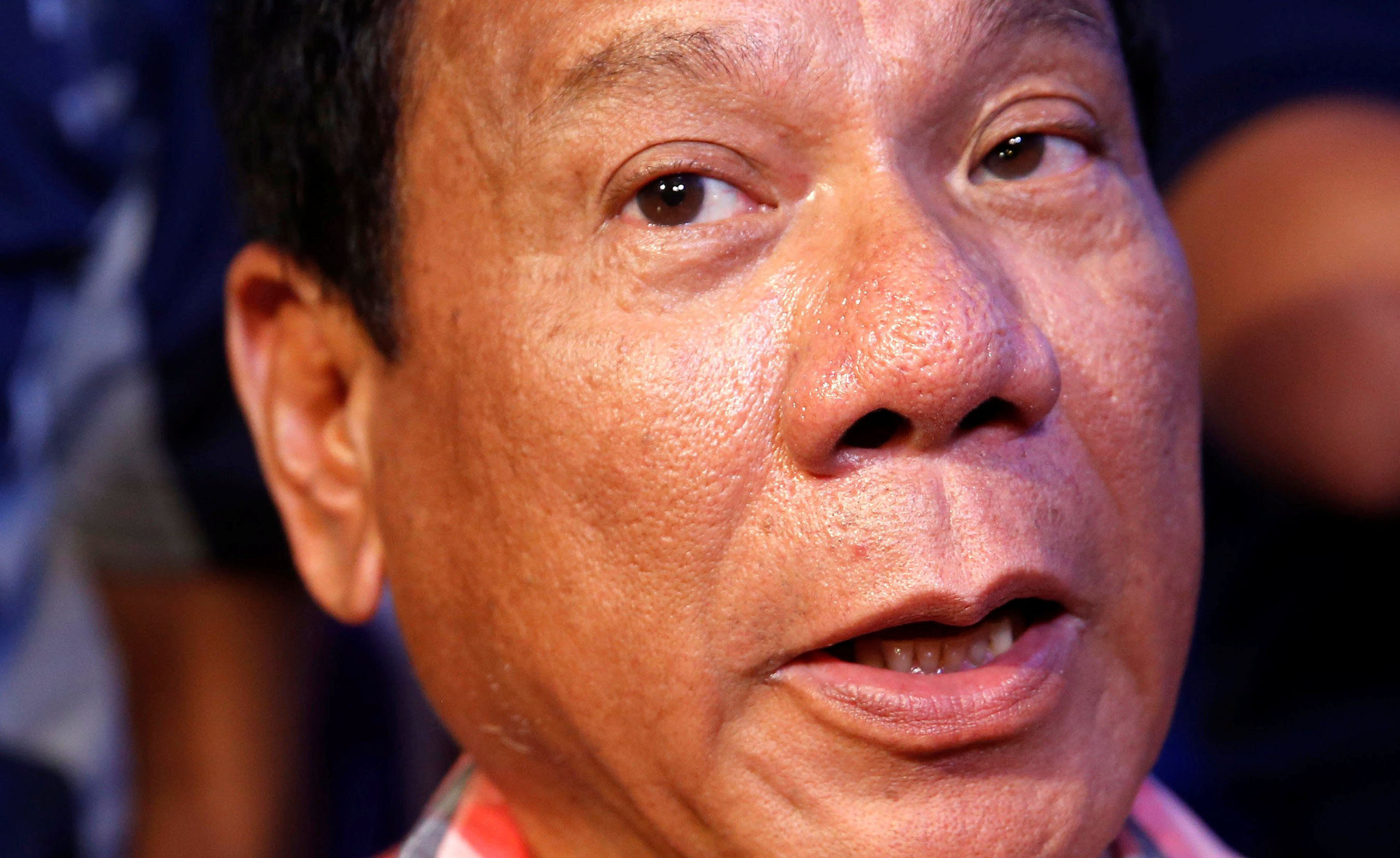 Leading presidential candidate Rodrigo "Digong" Duterte on yesterday's national elections speaks to reporters in Davao City in southern Philippines, May 9, 2016.