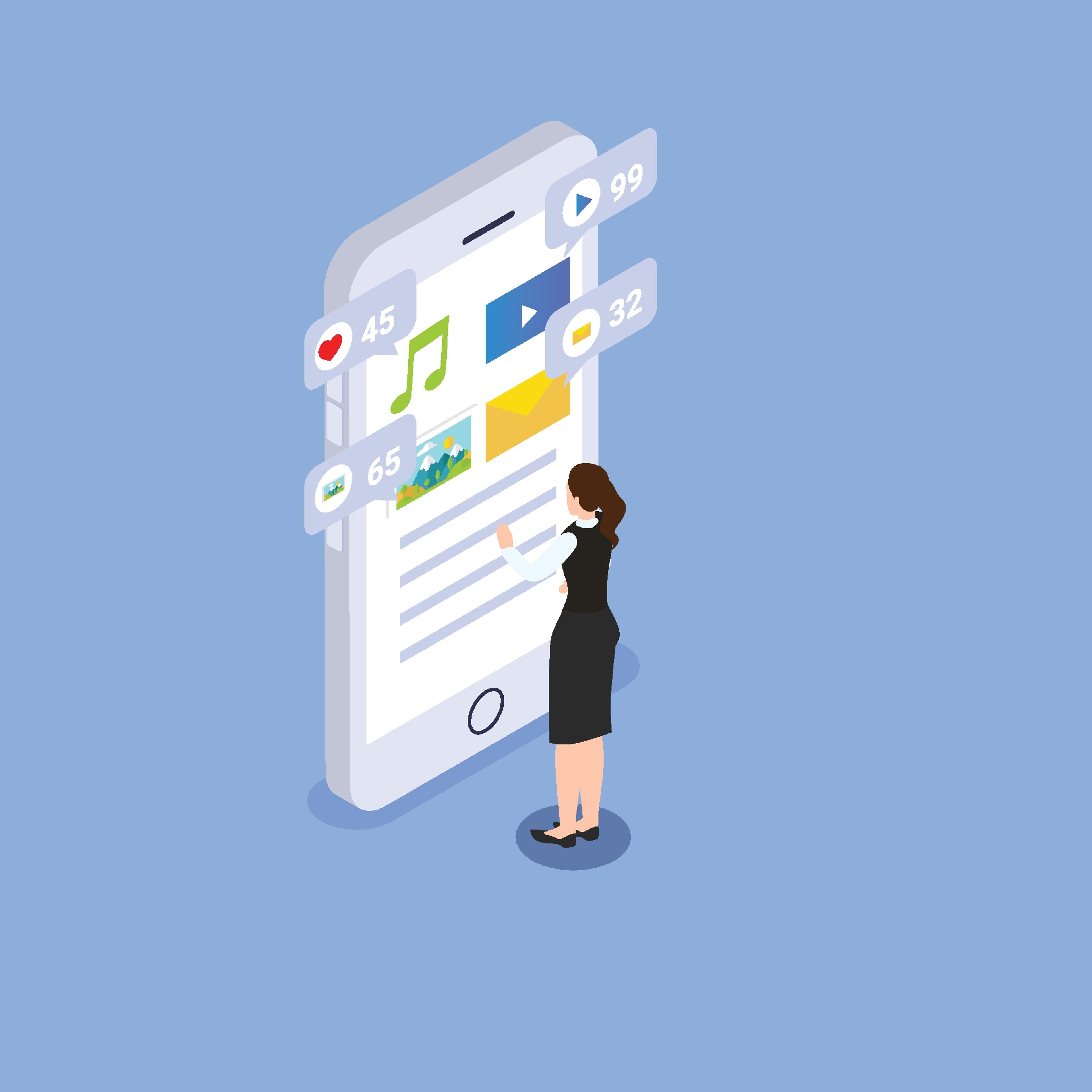 Woman using social media apps on mobile phone