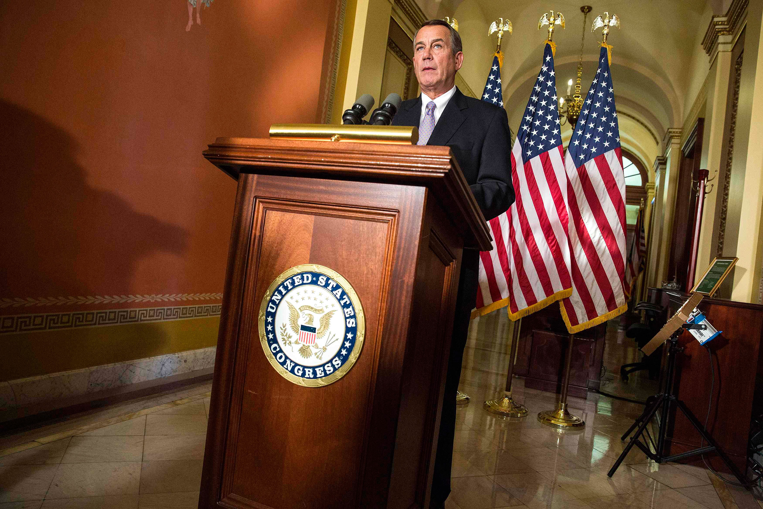 Speaker of the House John Boehner denounces the executive order on immigration made by U.S. President Barack Obama during a statement on Capitol Hill in Washington, D.C. on Nov. 21, 2014.