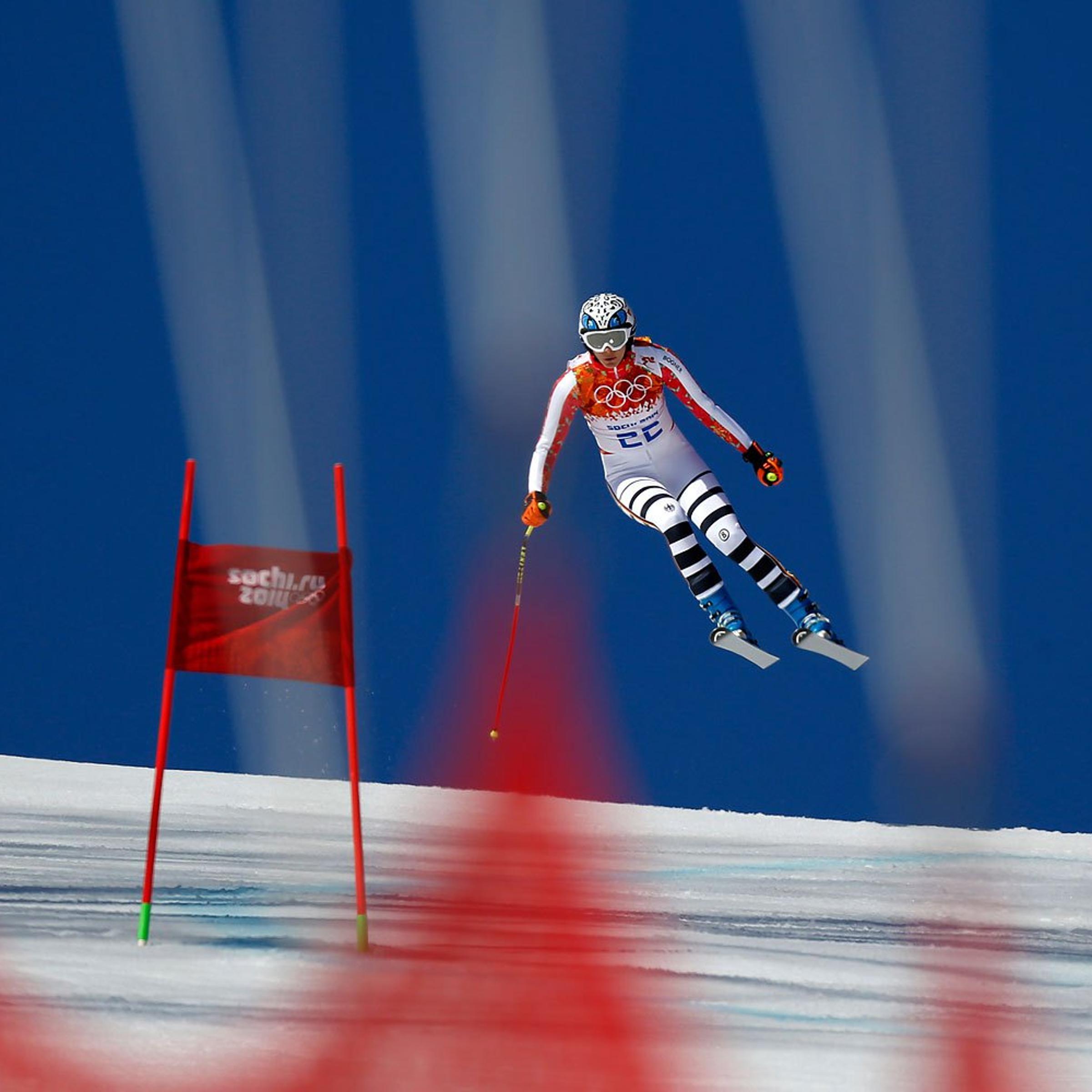 Maria Hoefl-Riesch of Germany competing in the Alpine Skiing Women's Super-G.
