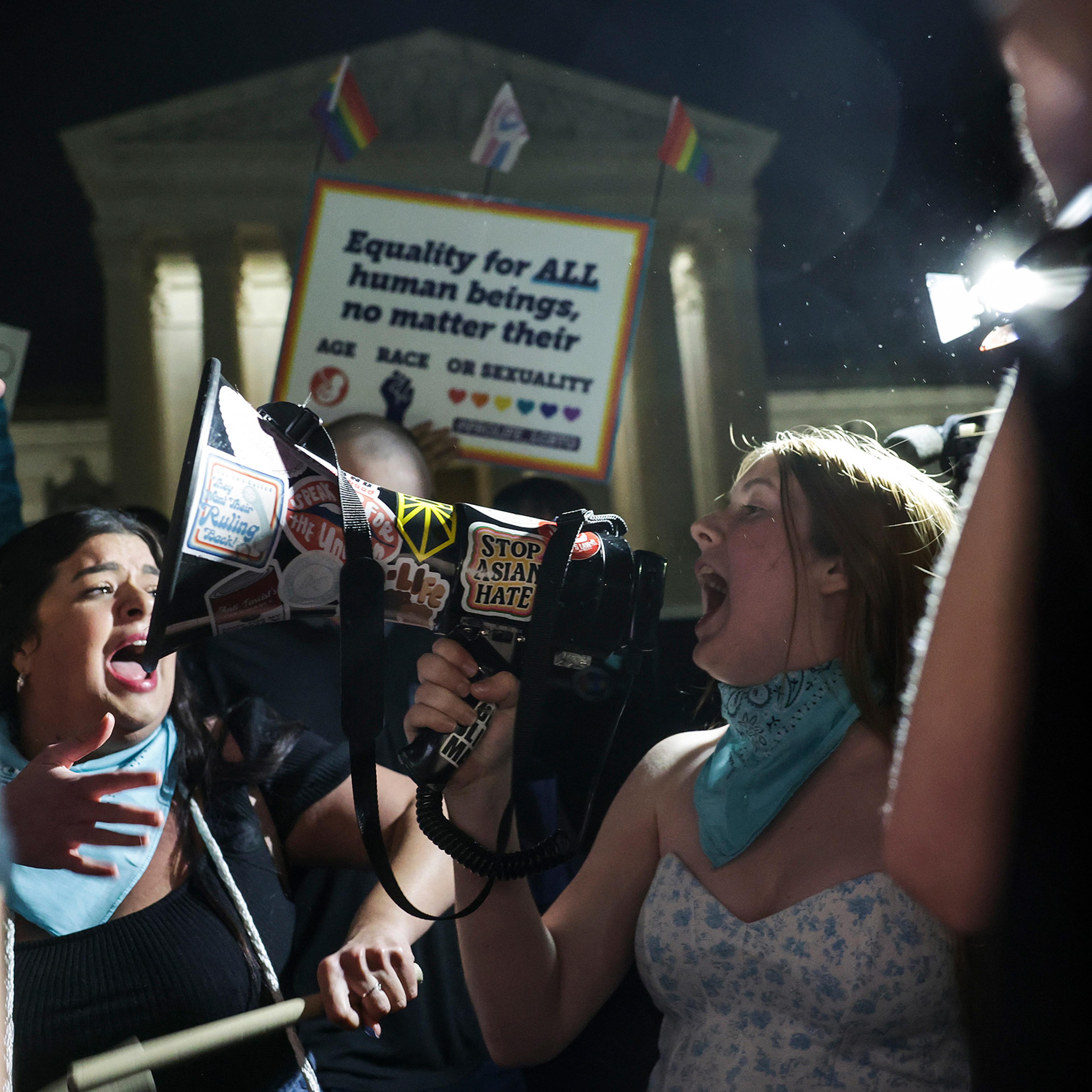 Pro-choice and anti-abortion activist rally outside of the U.S. Supreme Court on May 2.