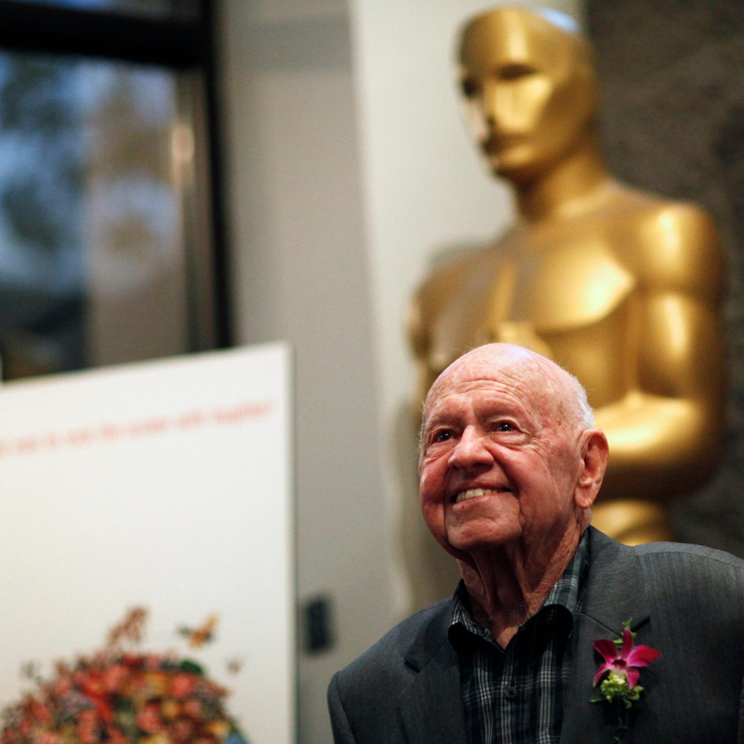 Cast member Rooney poses at a screening of "It's a Mad Mad Mad Mad World" in Beverly Hills