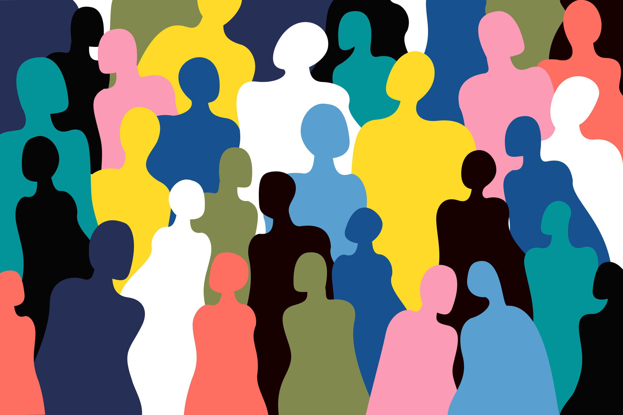 Abstract illustration of multi coloured human figures