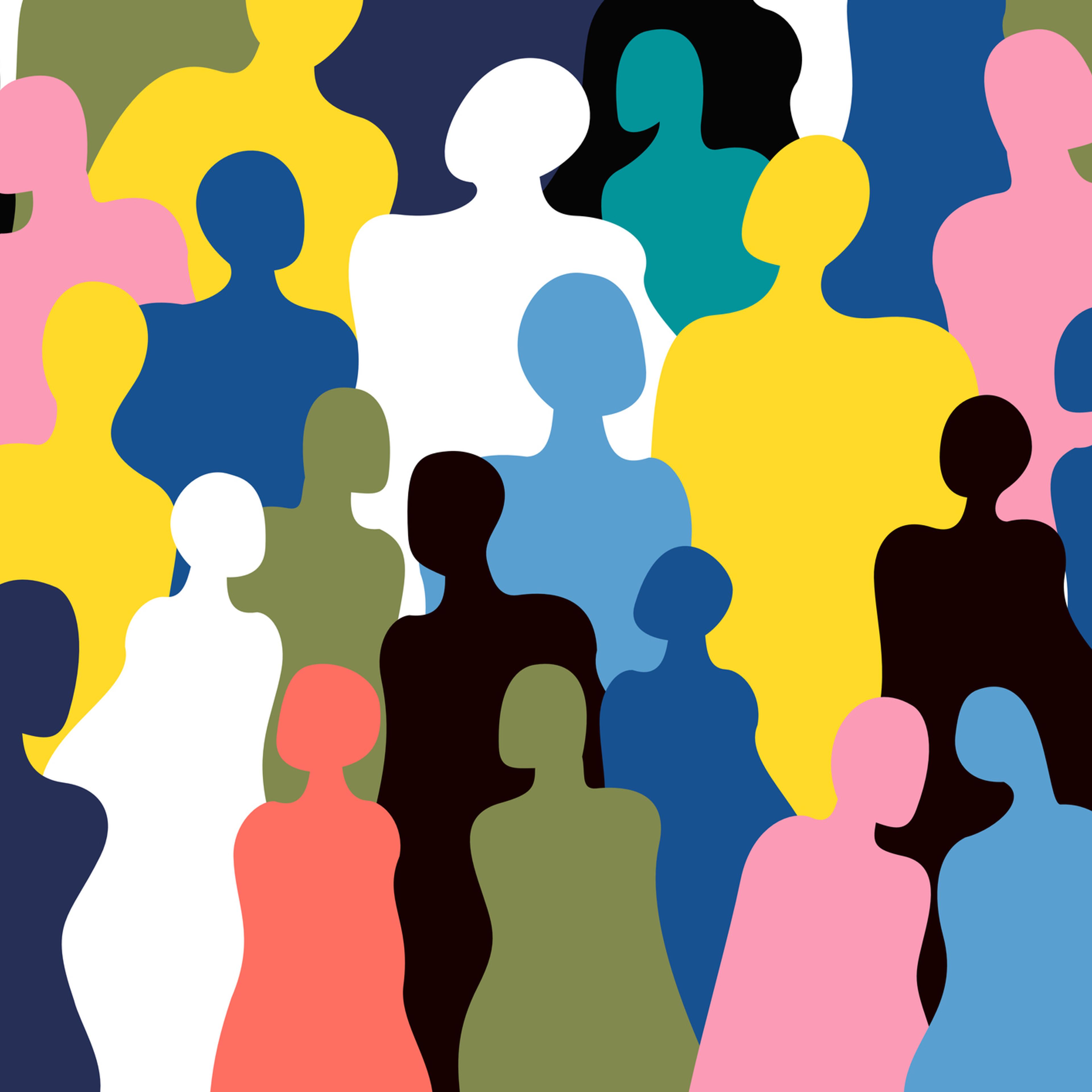 Abstract illustration of multi coloured human figures