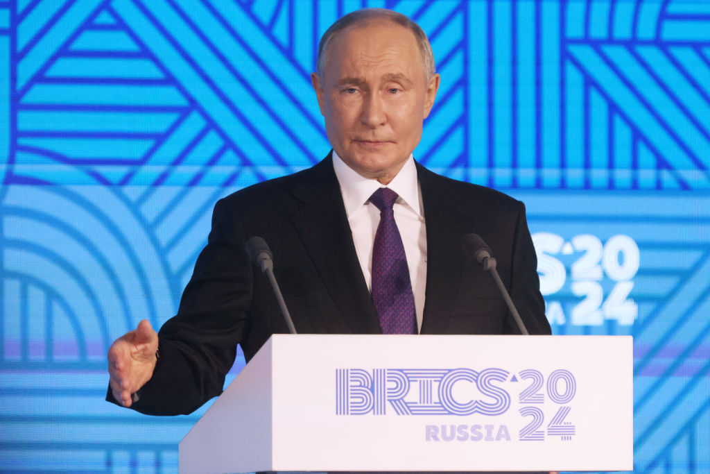 Russian President Vladimir Putin attends the BRICS Business Forum in Moscow, Russia on Oct. 18, 2024.