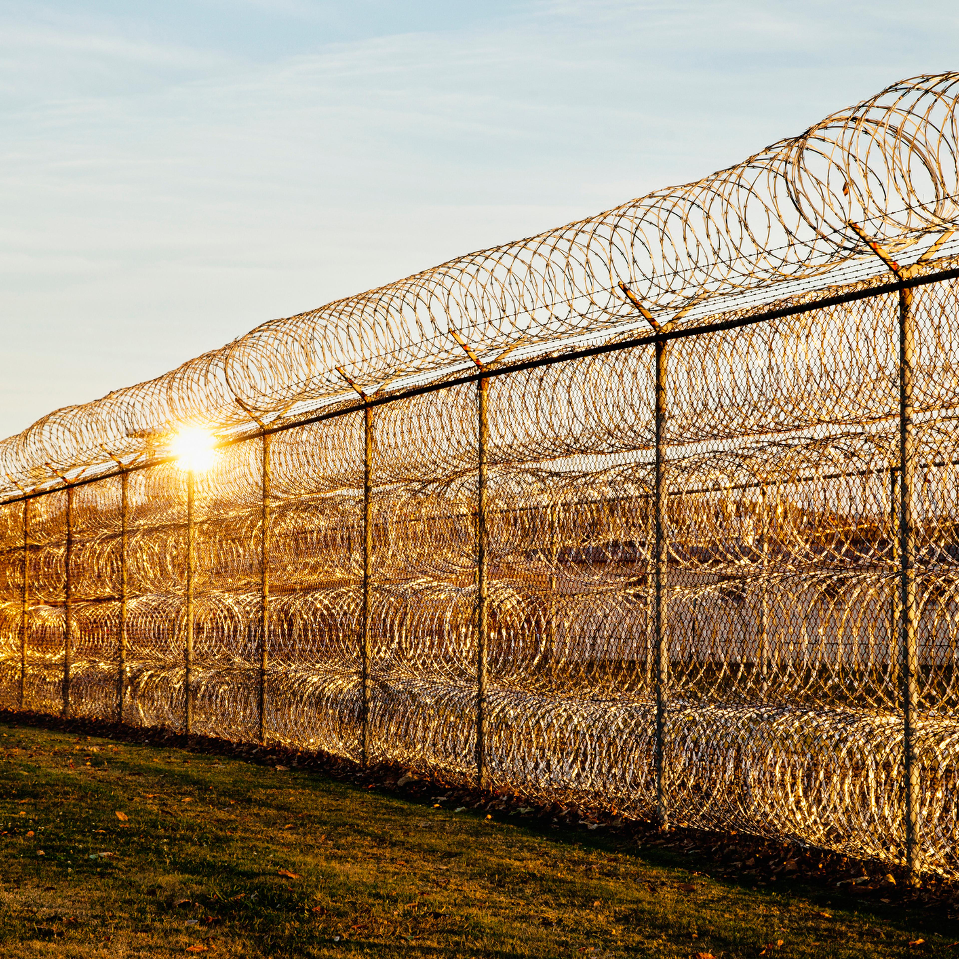 Razor wire surrounding a prison