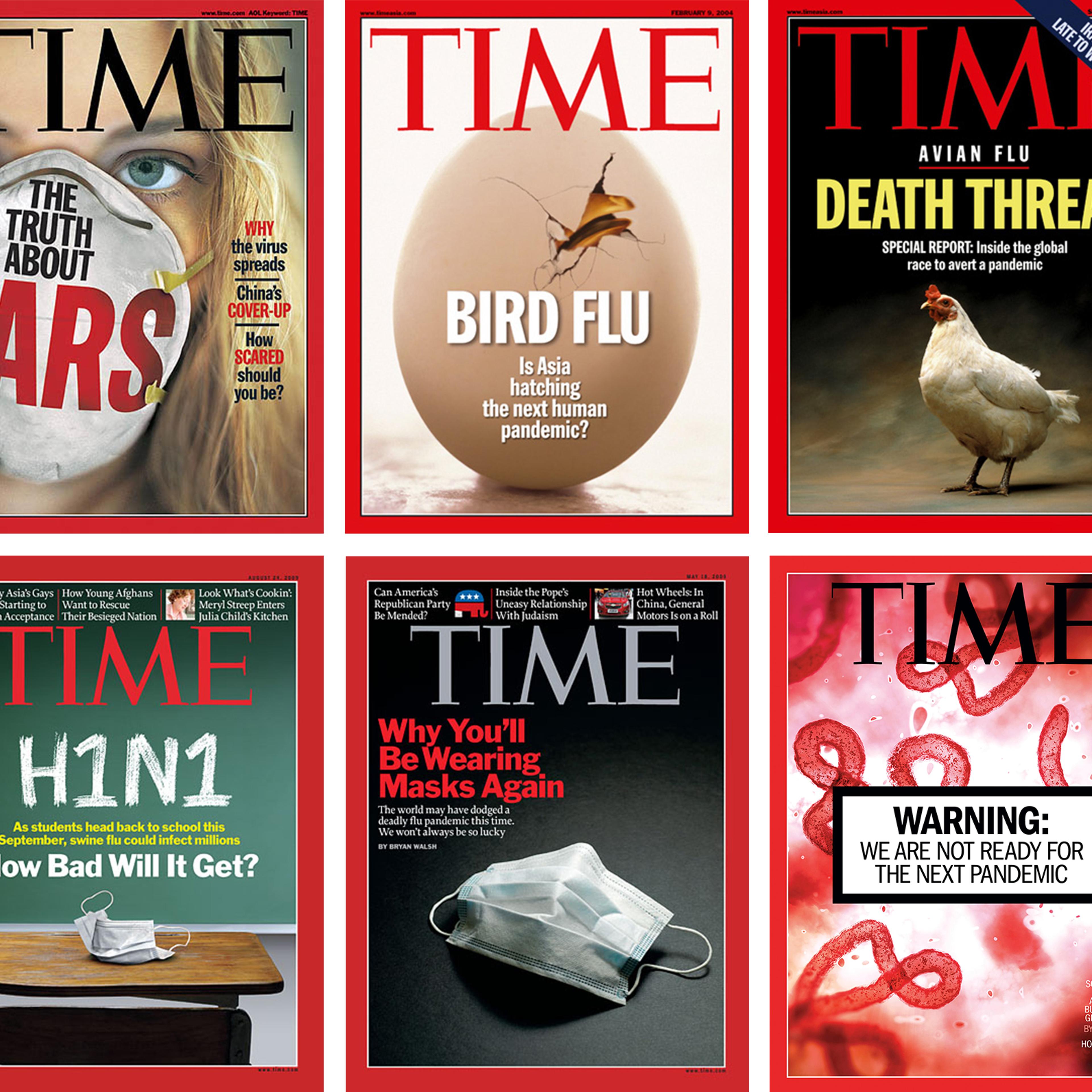 TIME covers from 2003, 2004, 2005, 2007, 2009, and 2017, in order
