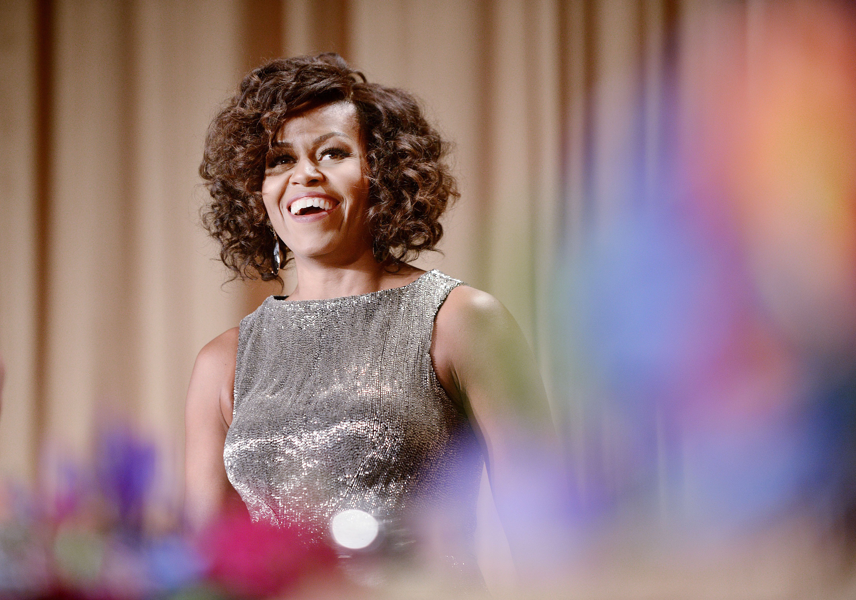 WASHINGTON, DC - APRIL 25: First Lady Michelle Obama attends the annual White House Correspondent's Association Gala at the Washington Hilton hotel April 25, 2015 in Washington, D.C. The dinner is an annual event attended by journalists, politicians and 