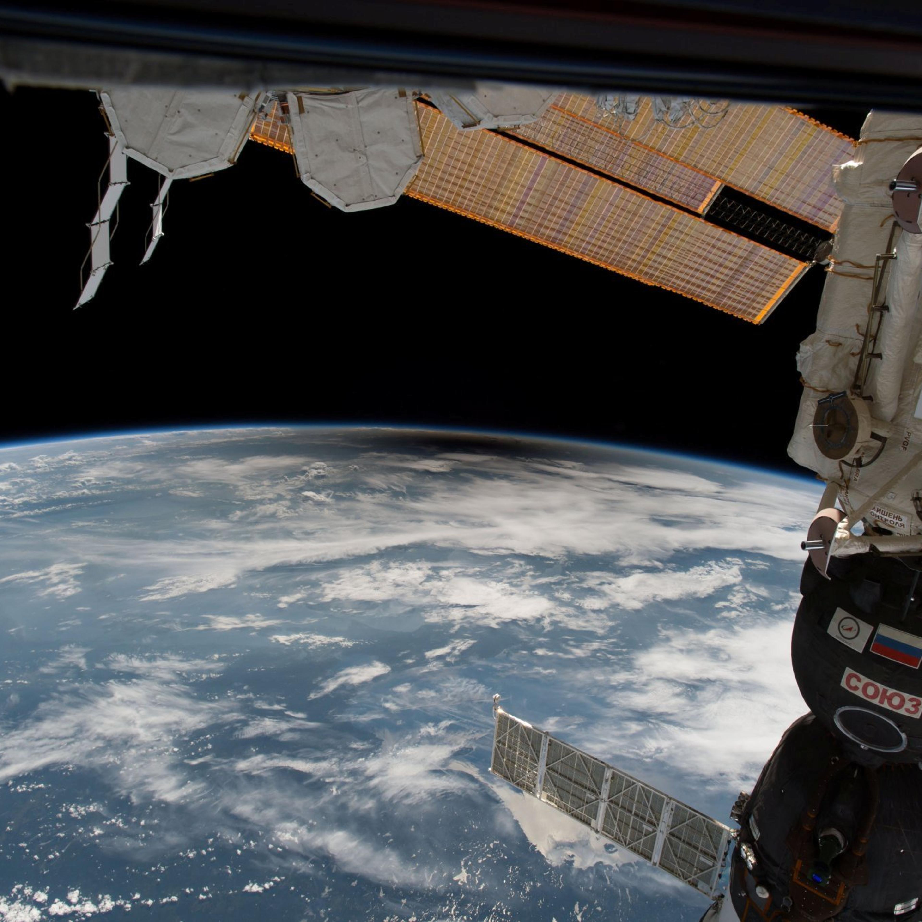 The moon's shadow over the United States from space is seen from the International Space Station from outer space