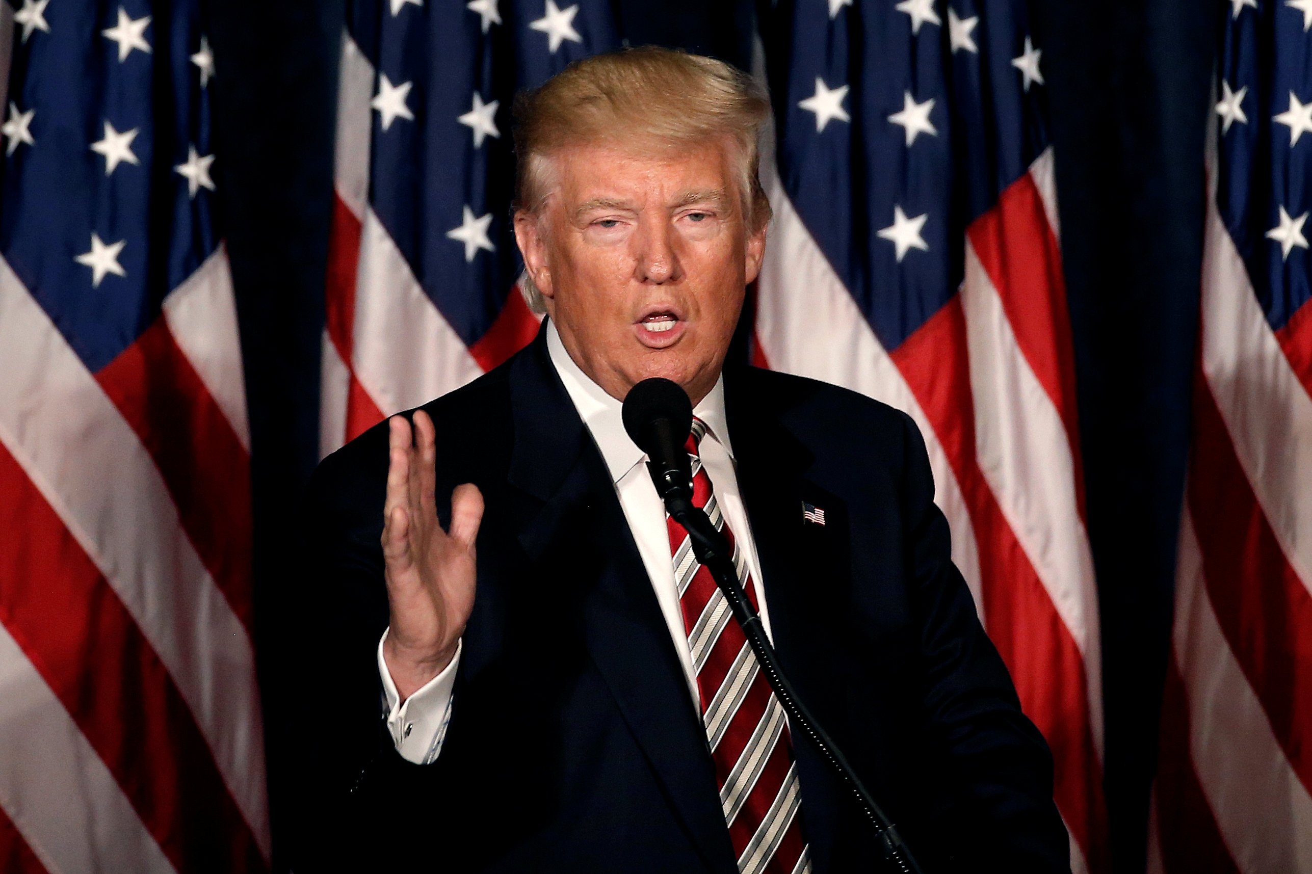Republican presidential nominee Donald Trump speaks at the Union League of Philadelphia in Philadelphia