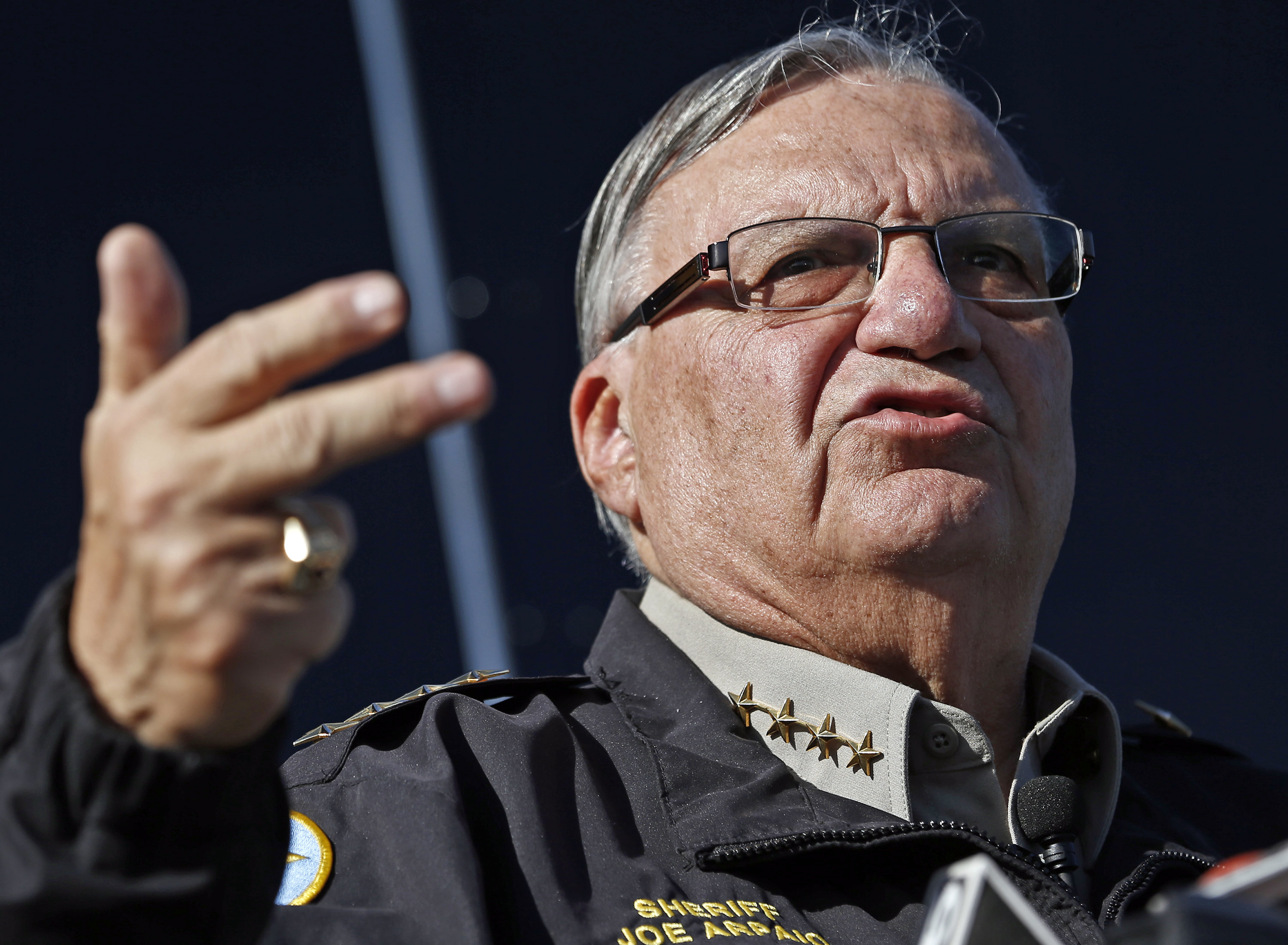 Maricopa County Sheriff Joe Arpaio speaking with the media in Phoenix on Jan. 9, 2013.
