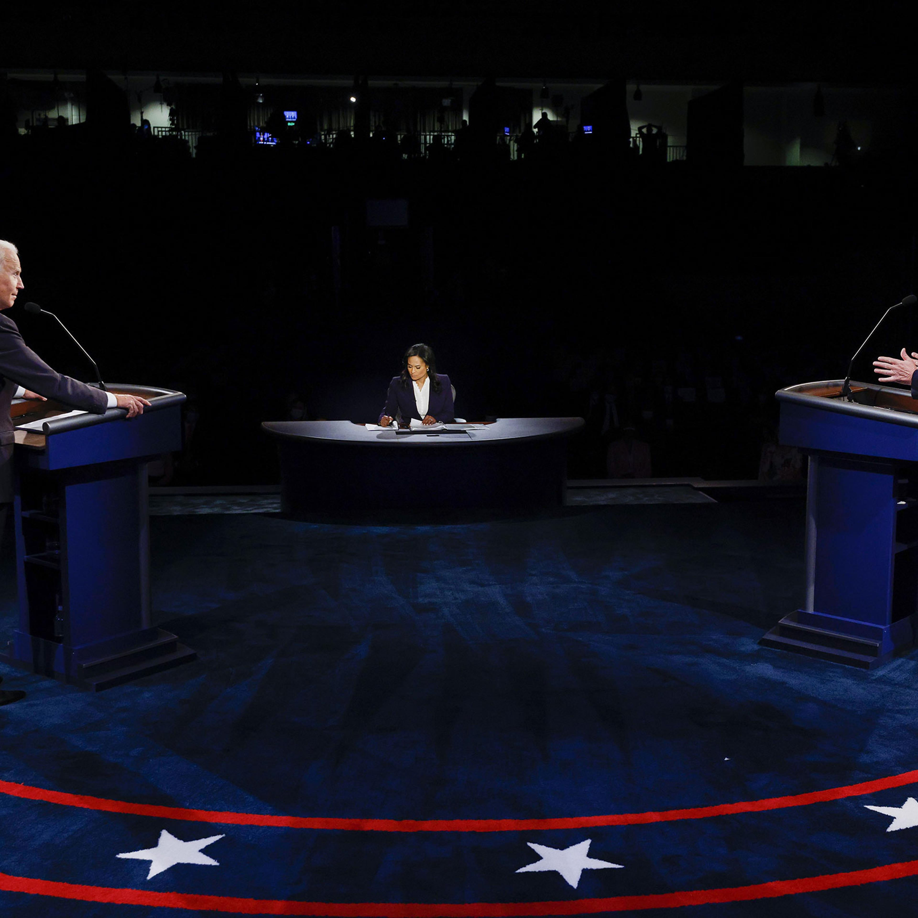 President Donald Trump and former Vice President Joe Biden participate in the final presidential debate at Belmont University in Nashville, Tenn., on Oct. 22, 2020.