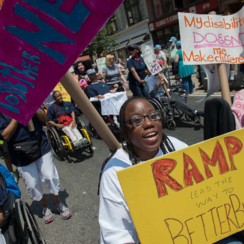 People participate in the first annual Disability Pride Parade in New York City on July 12, 2015.