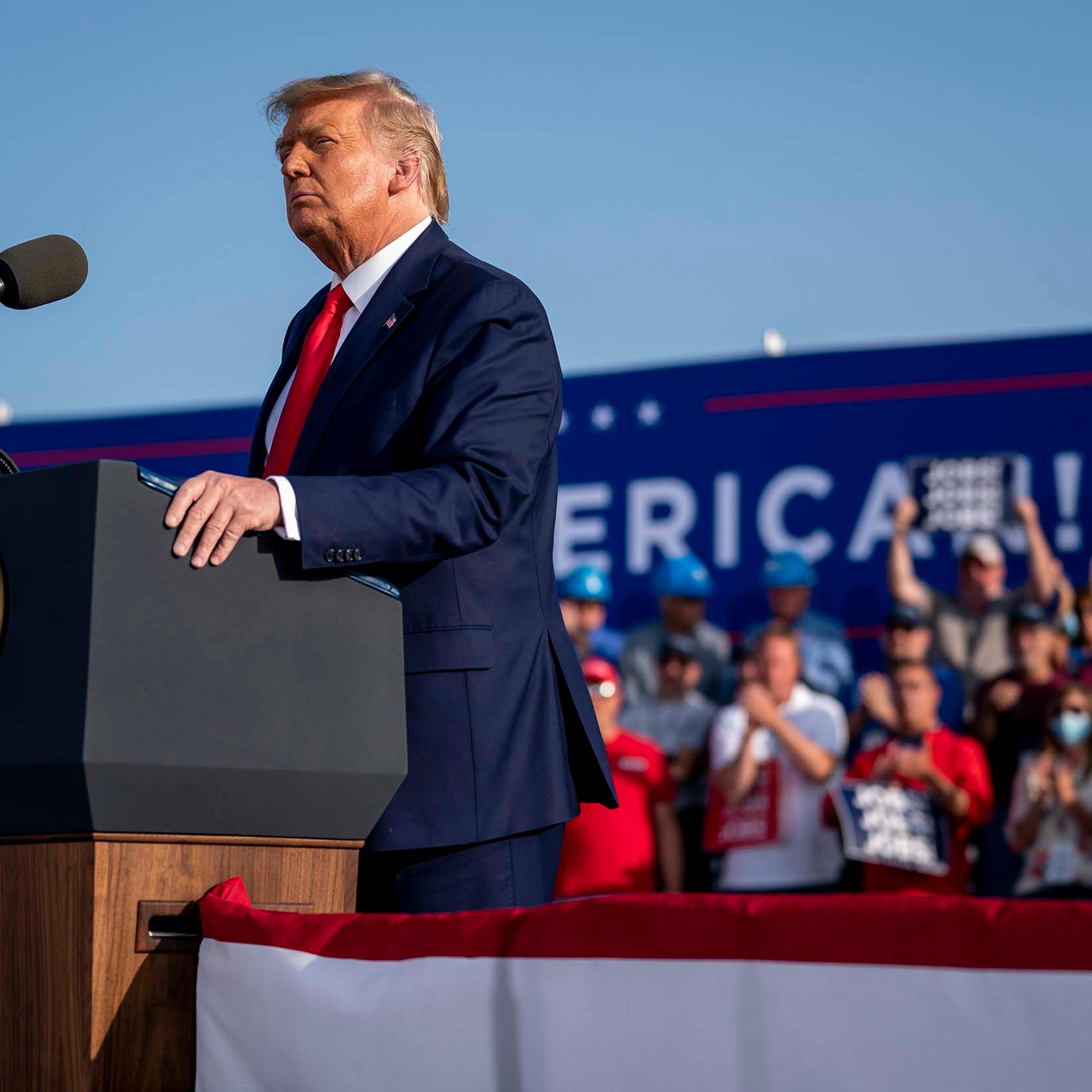President Donald Trump speaks during a campaign rally at the Dayton International Airport in Dayton, Ohio, on Monday, Sept. 21, 2020. (Doug Mills/The New York Times)