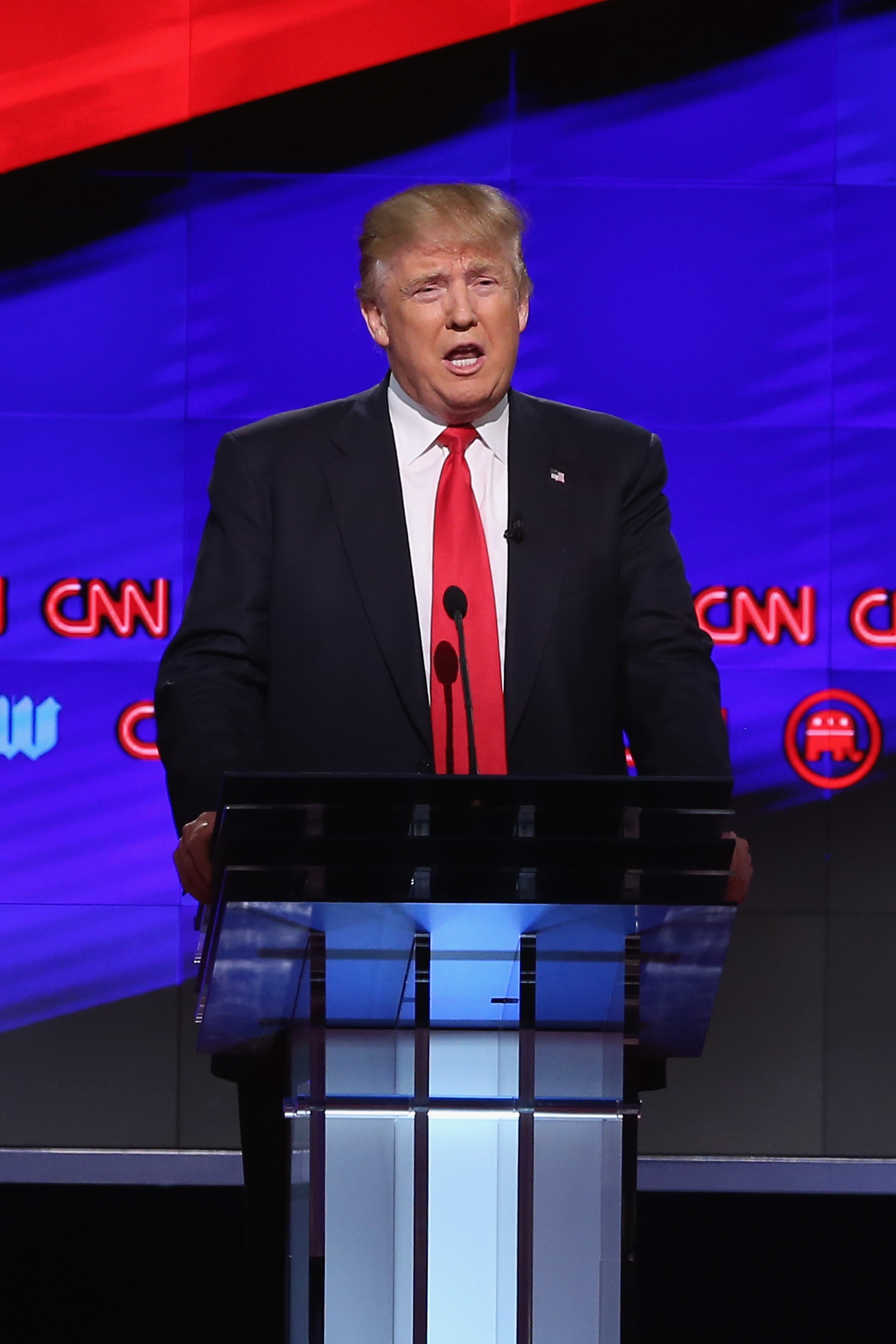 CORAL GABLES, FL - MARCH 10:  Republican presidential candidates, Sen. Marco Rubio (R-FL), Donald Trump, Sen. Ted Cruz (R-TX), and Ohio Gov. John Kasich (not seen) debate during the CNN, Salem Media Group, The Washington Times Republican Presidential Pri