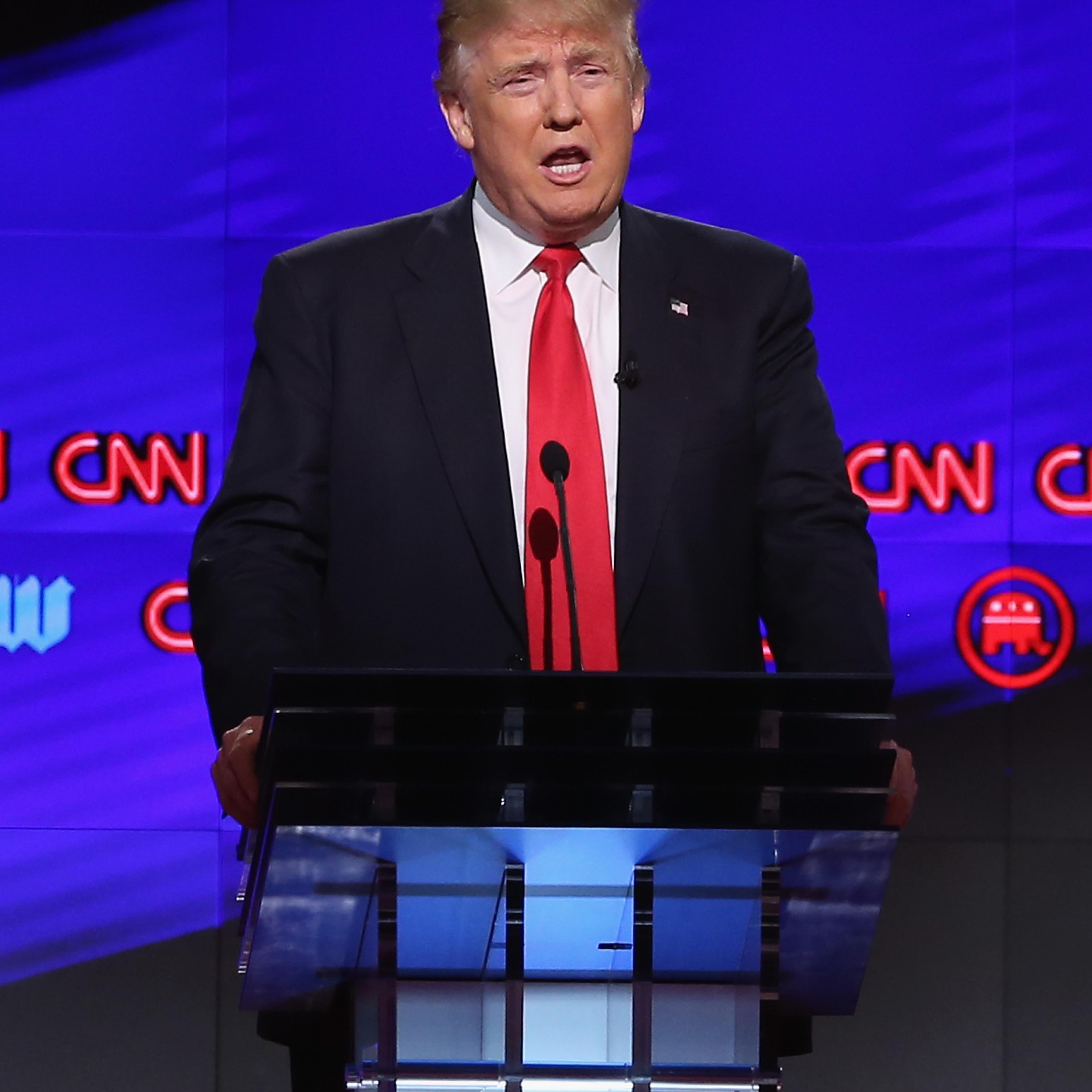 CORAL GABLES, FL - MARCH 10: Republican presidential candidates, Sen. Marco Rubio (R-FL), Donald Trump, Sen. Ted Cruz (R-TX), and Ohio Gov. John Kasich (not seen) debate during the CNN, Salem Media Group, The Washington Times Republican Presidential Pri
